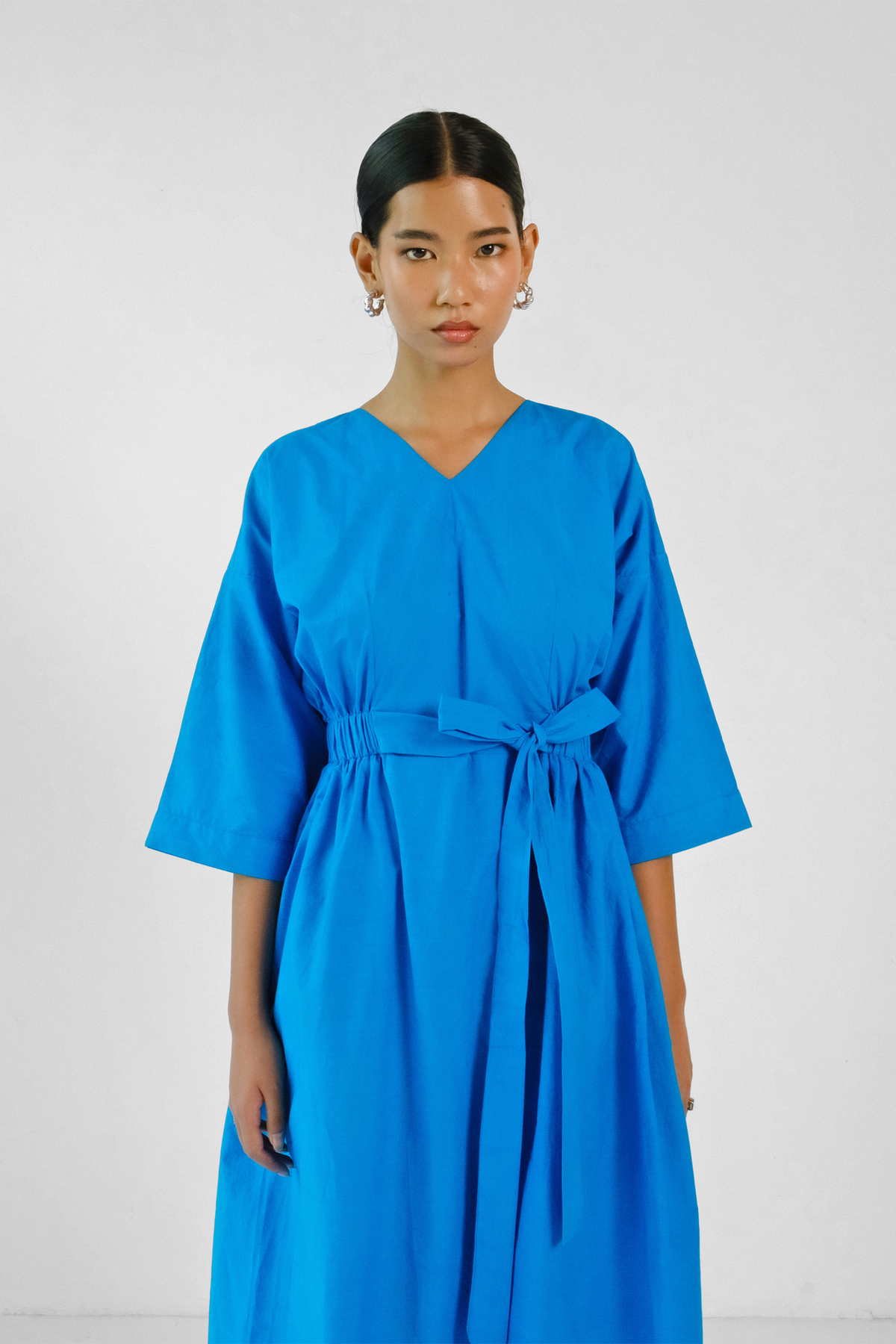 Blue Cotton Belt Dress