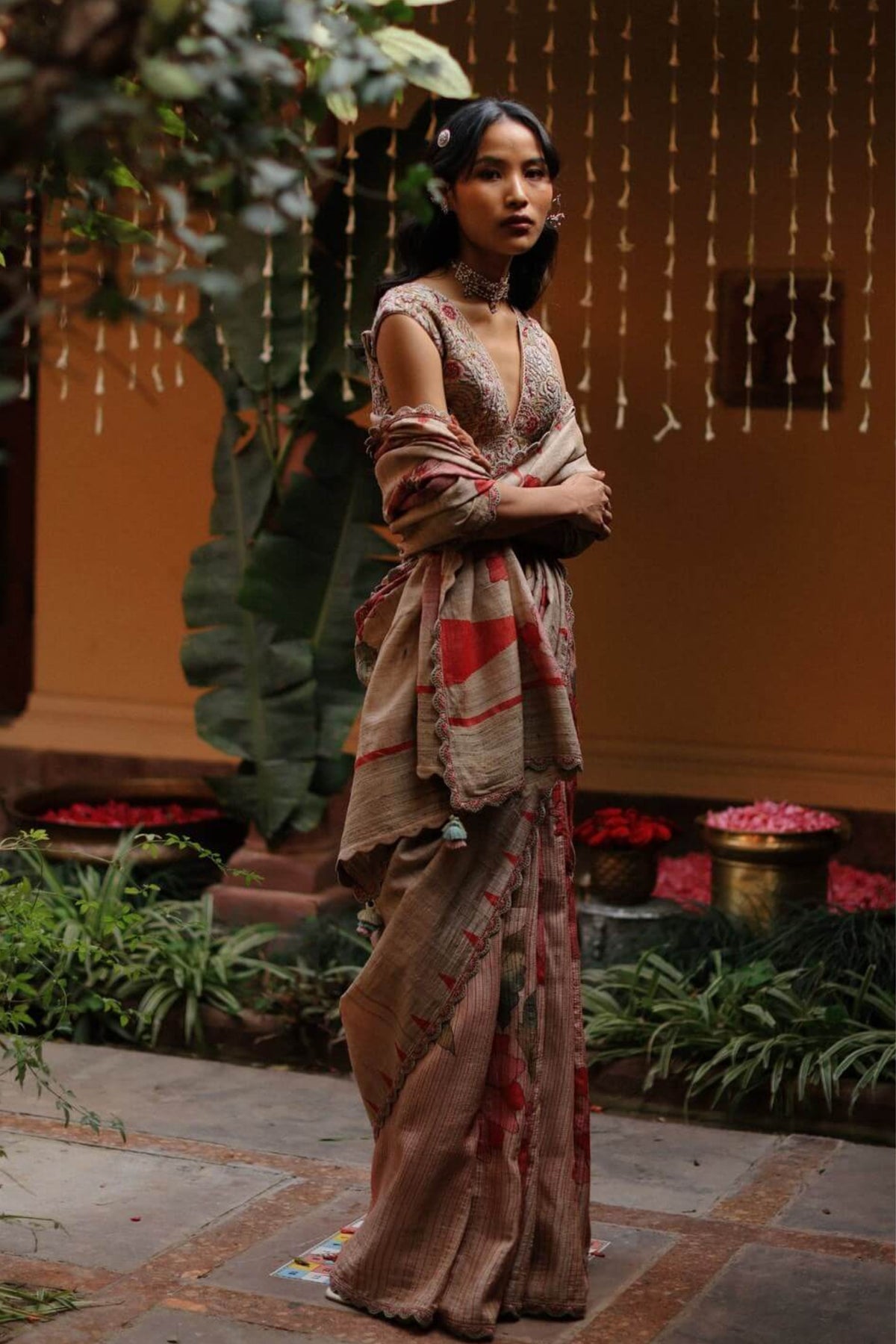 Floral Kalam Saree Set