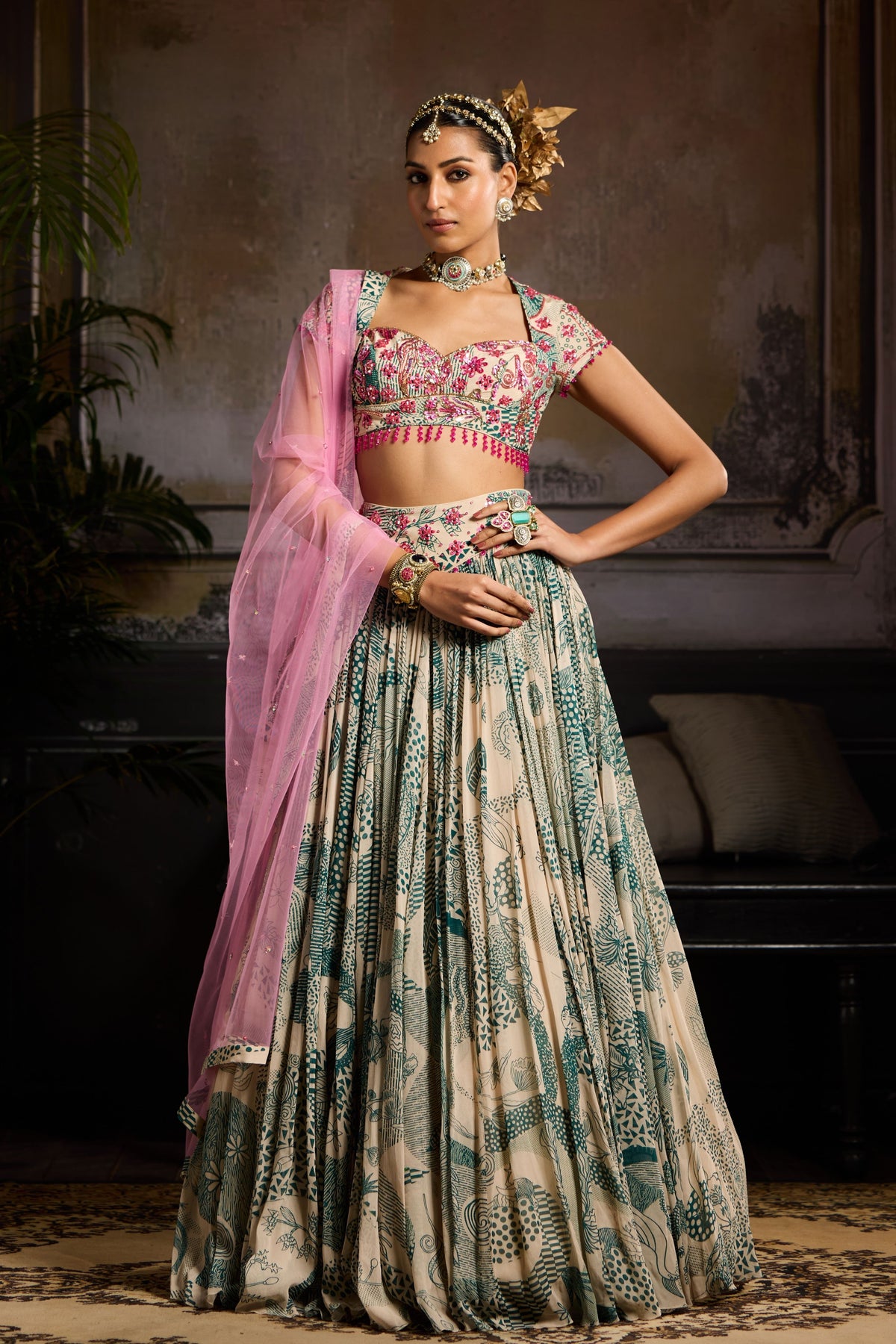 Abstract Jaal Print Lehenga Set