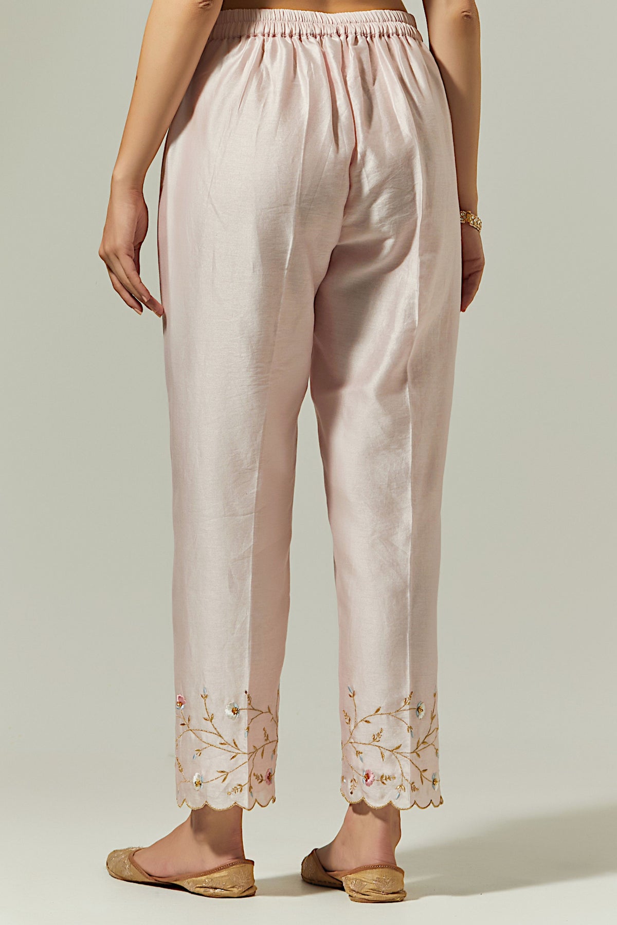 Light Pink Silk Chanderi Palazzo With Embroidered Hem