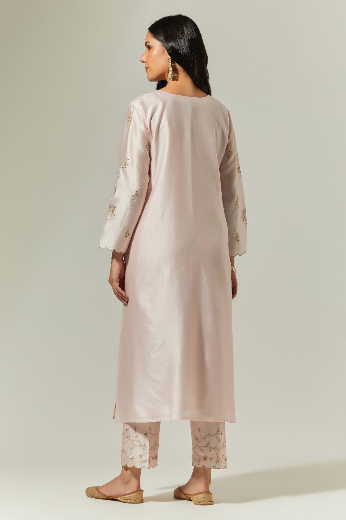 Silk Chanderi Hand Embroidered Kurta With Plackett