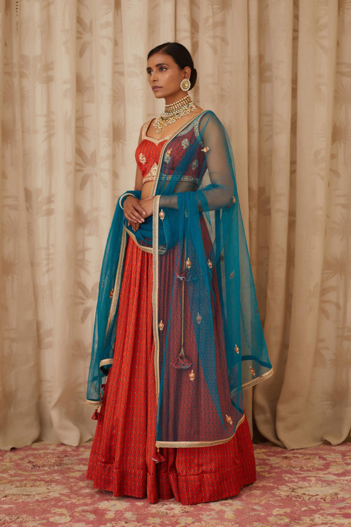 Burnt orange lehenga set