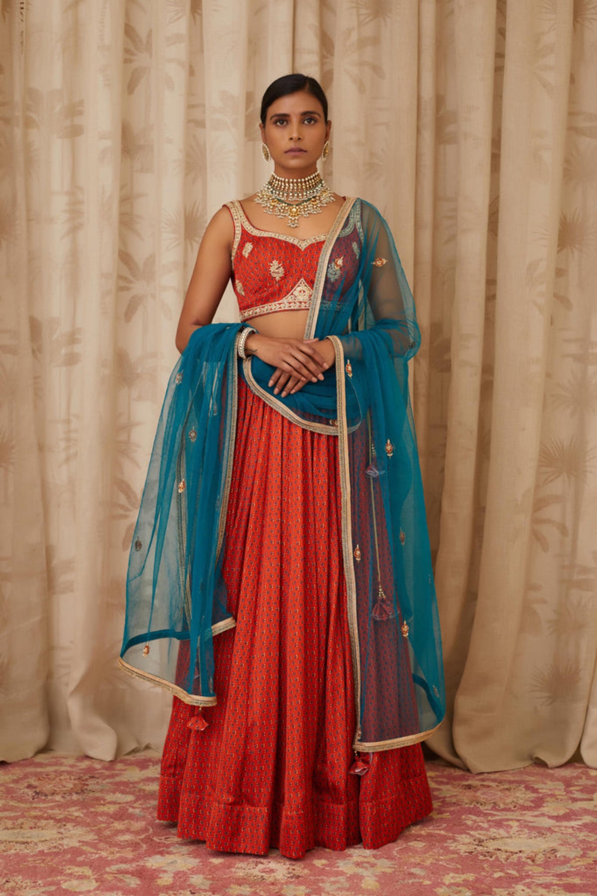 Burnt orange lehenga set
