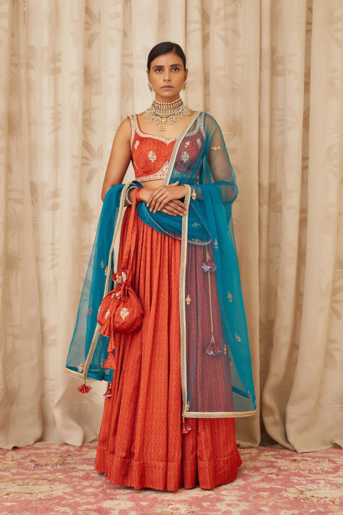 Burnt orange lehenga set