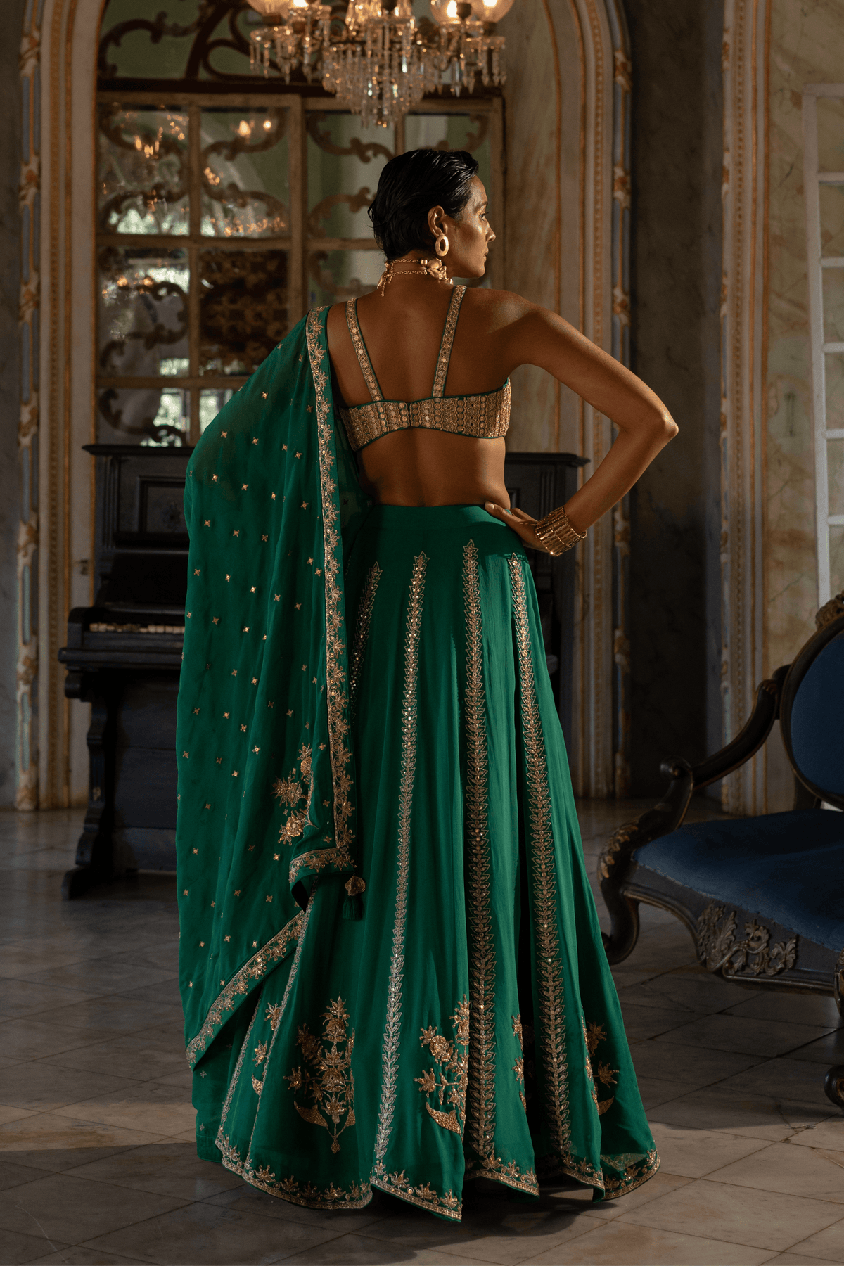Green mirror Blouse Lehenga Set