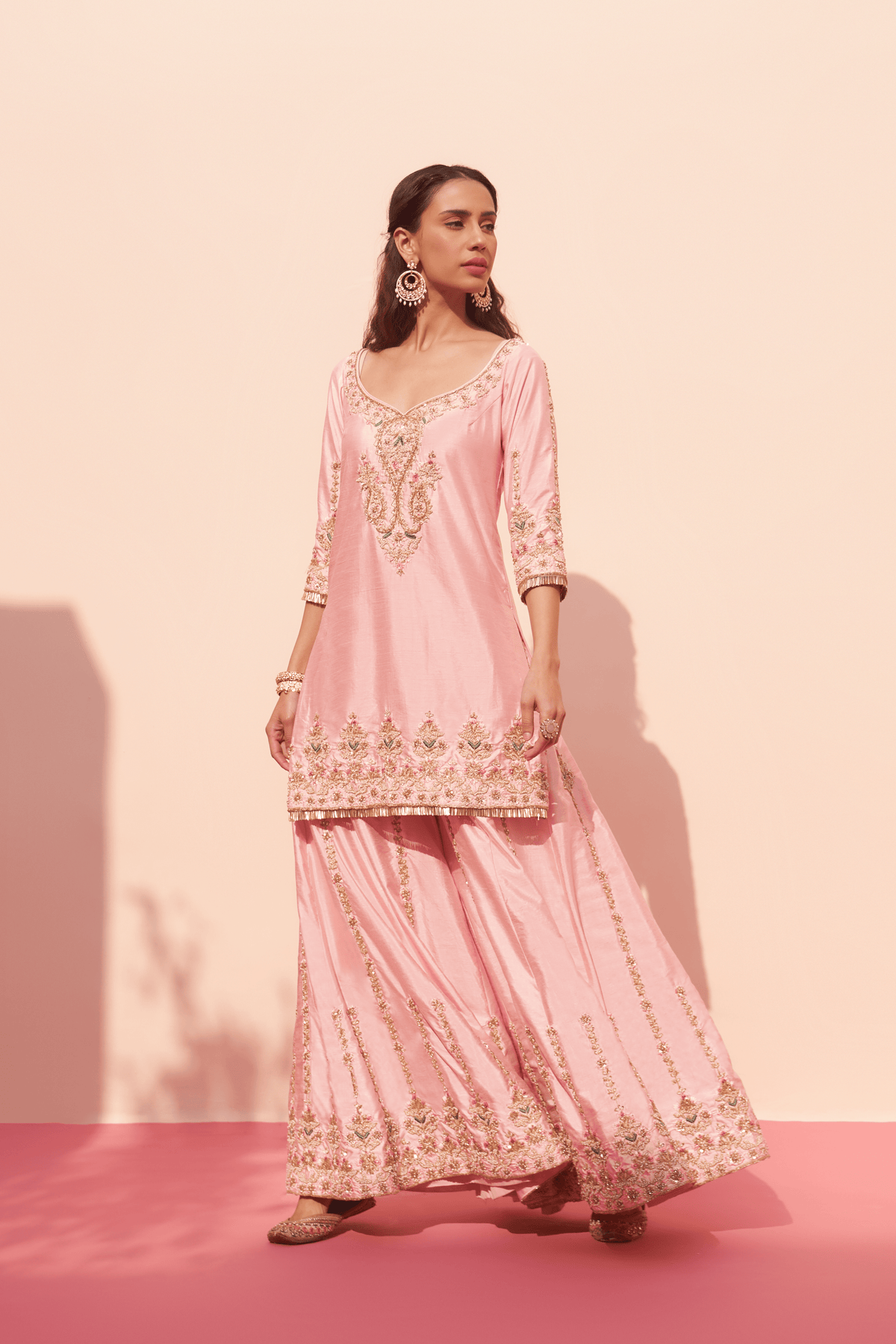 Pink Raw Silk Sharara Set