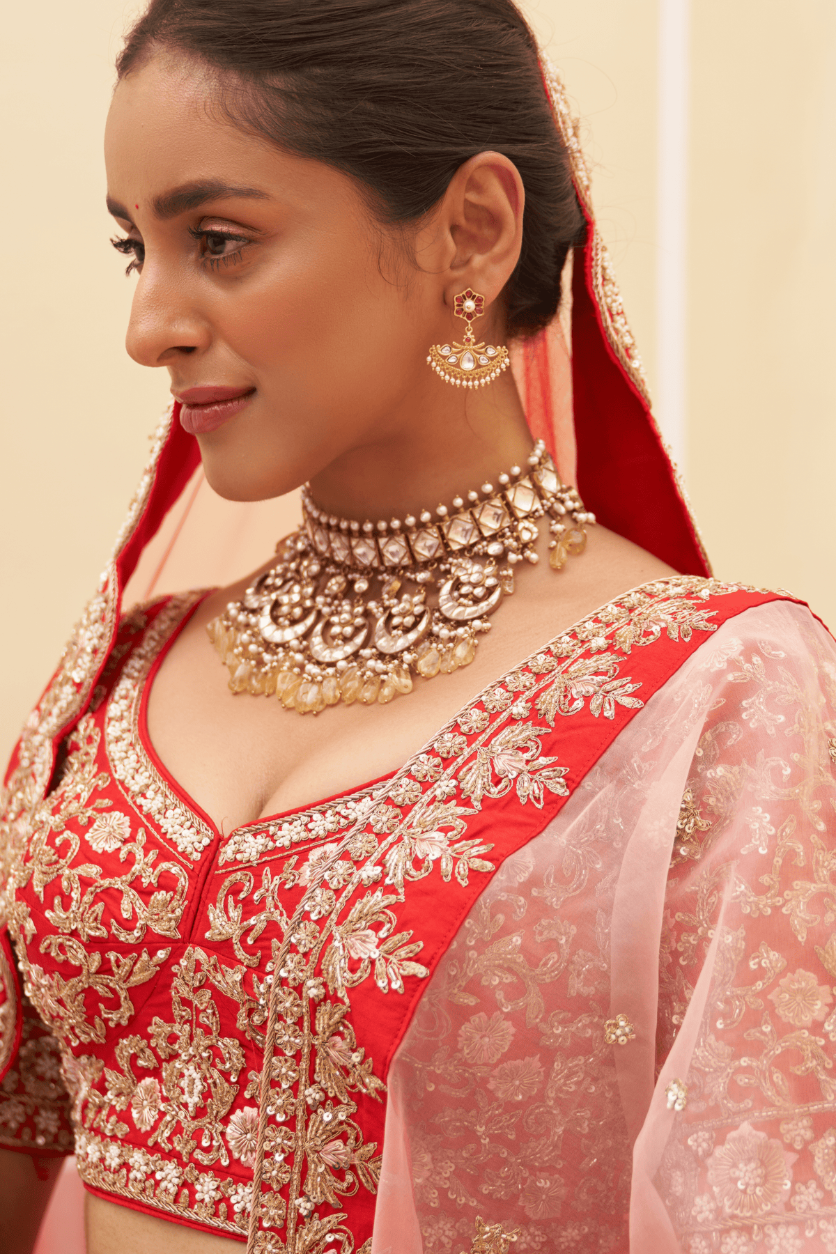 Red Raw Silk Lehenga Set