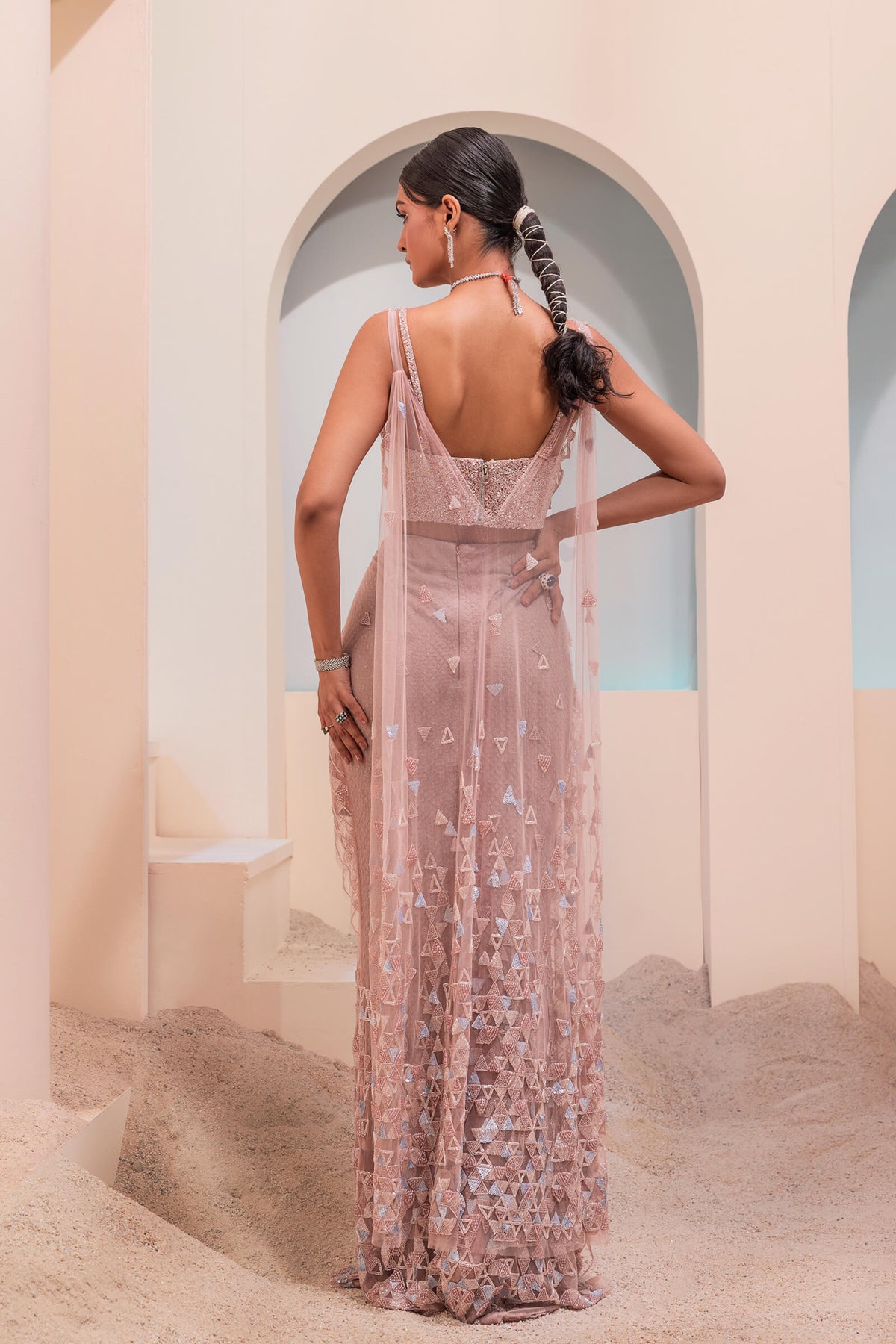 Burnt Pink Corset Saree