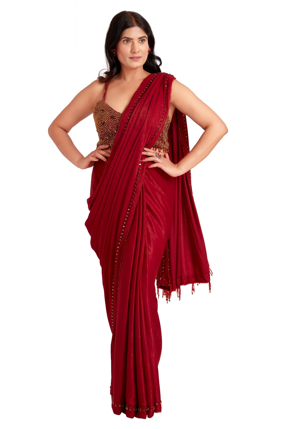 Red Crystal Saree Set