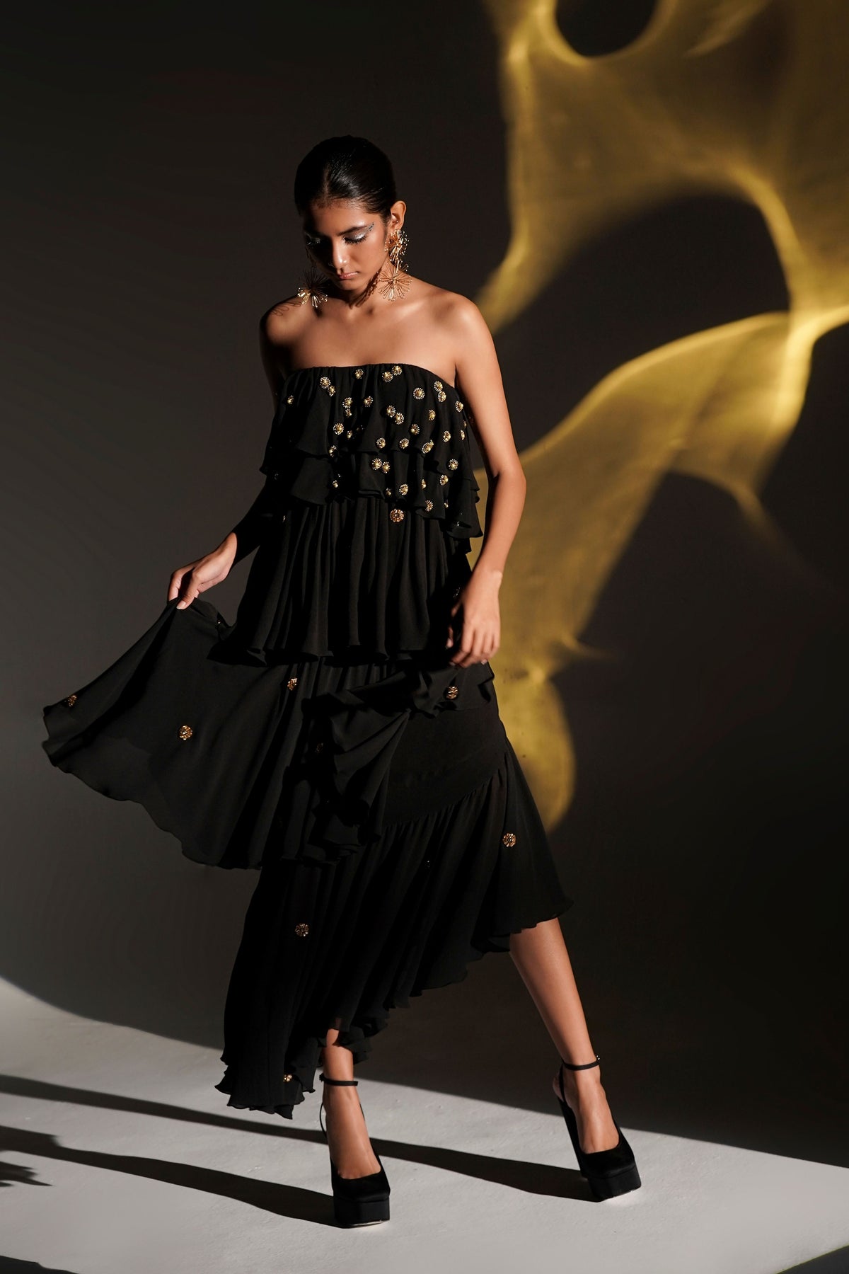 Black Midi Tube Dress With Gold