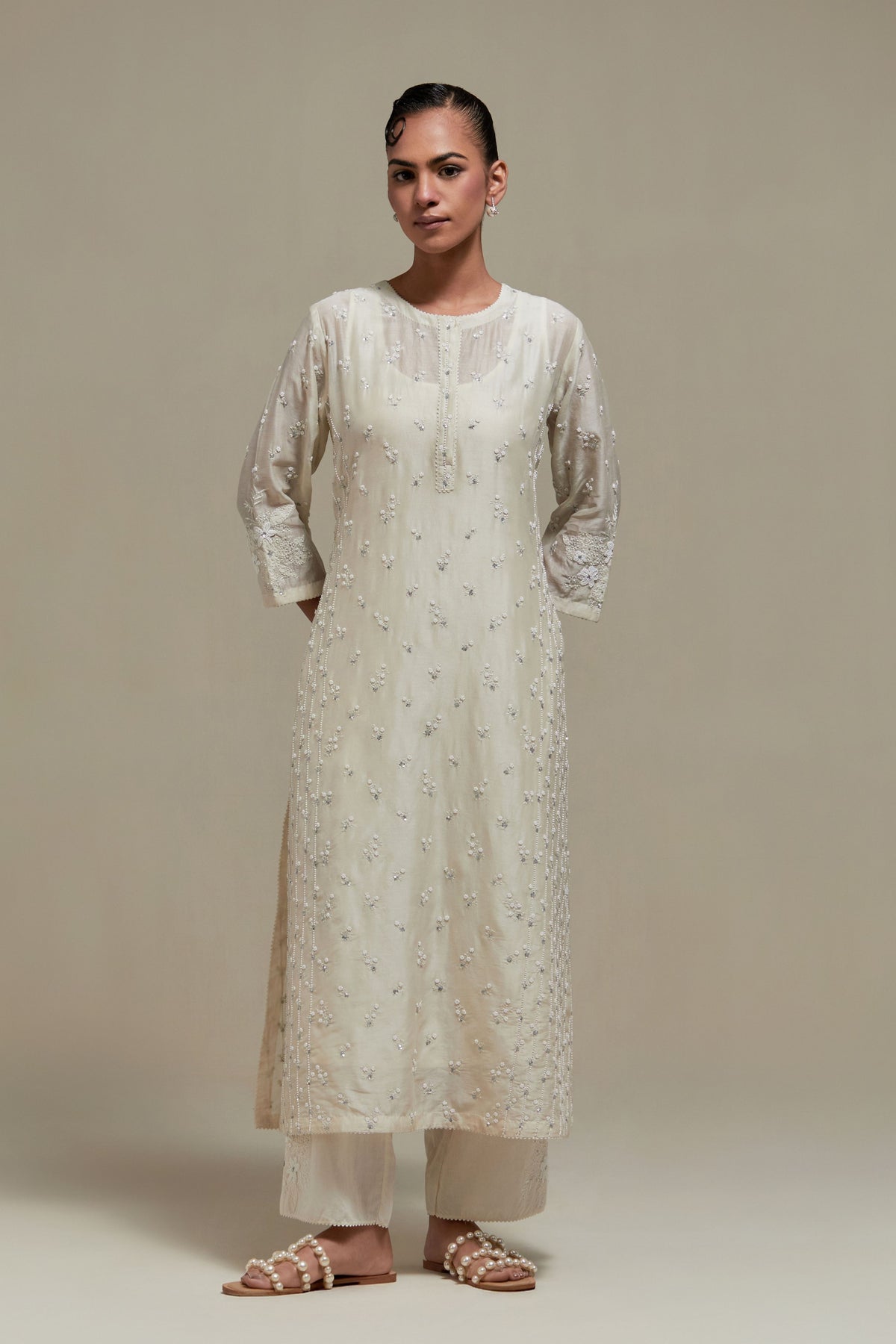Off White Silk Kurta And Pants