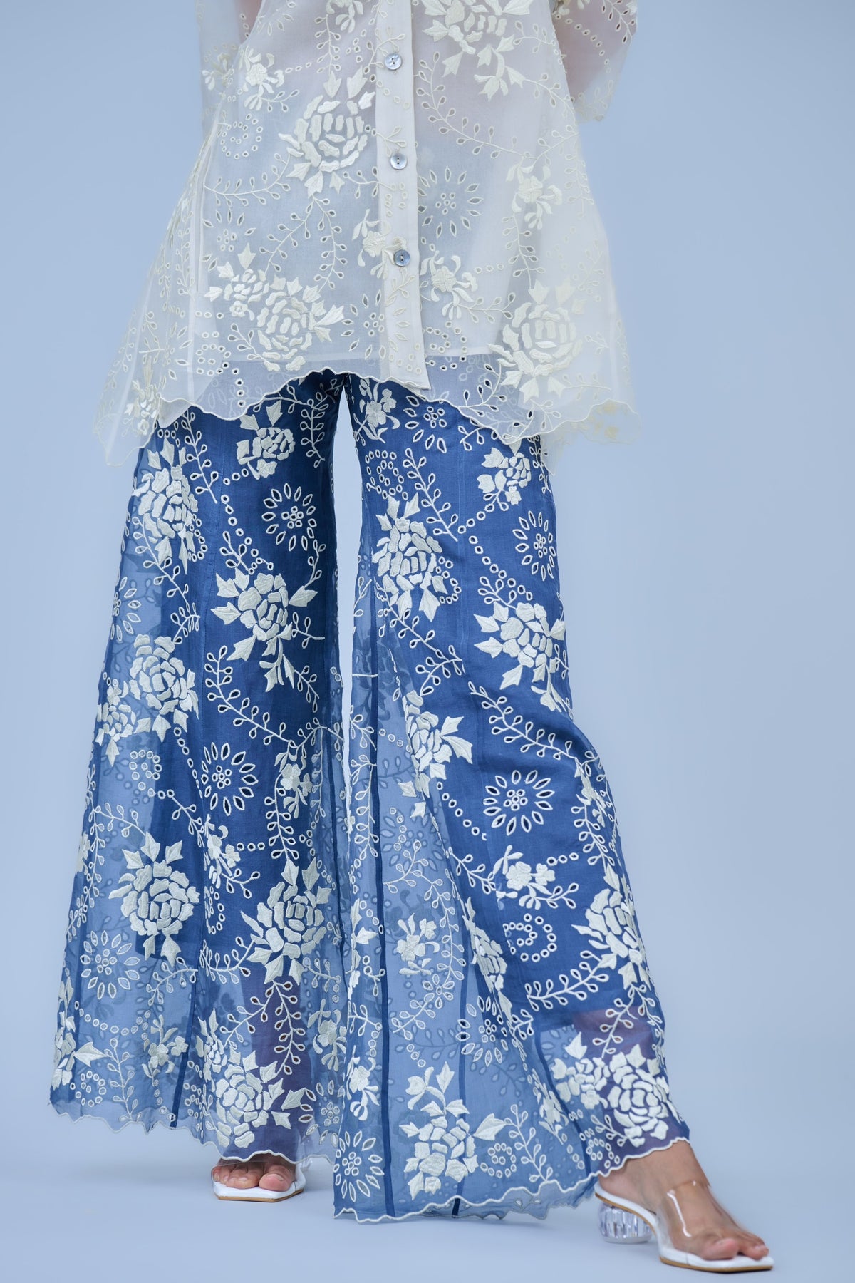 Space Blue Threadwork Palazzos
