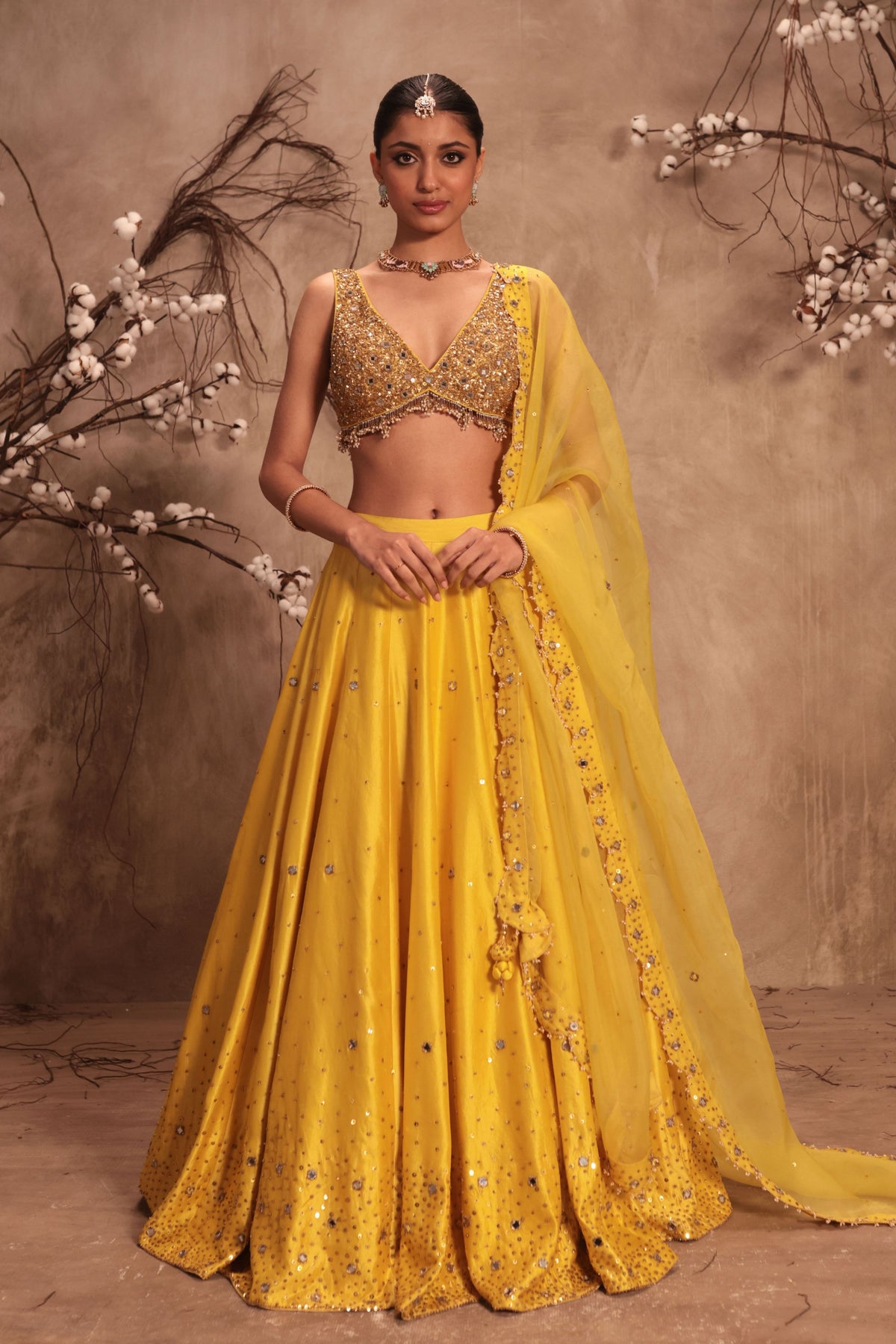 Yellow Sleeveless Lehenga Set