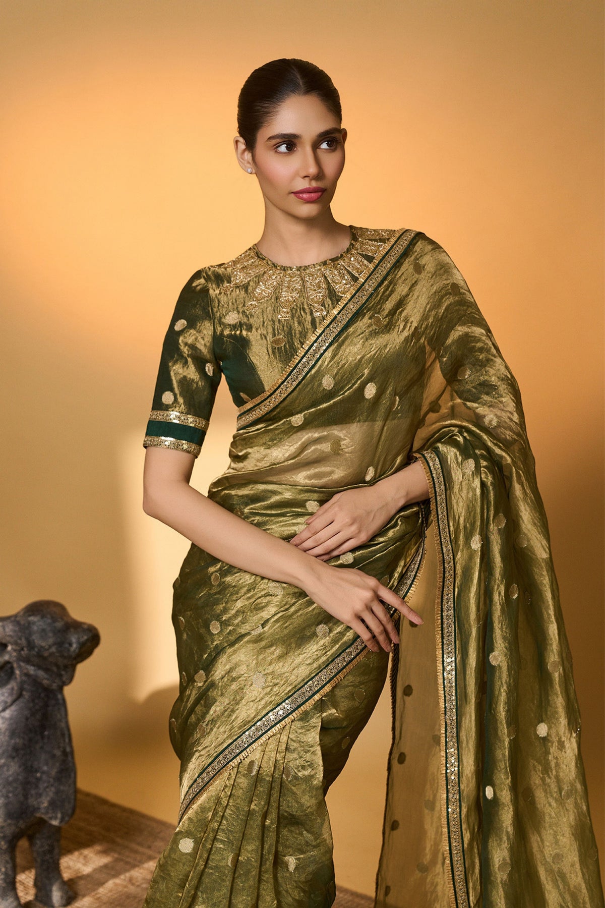Green Polka Tissue Saree