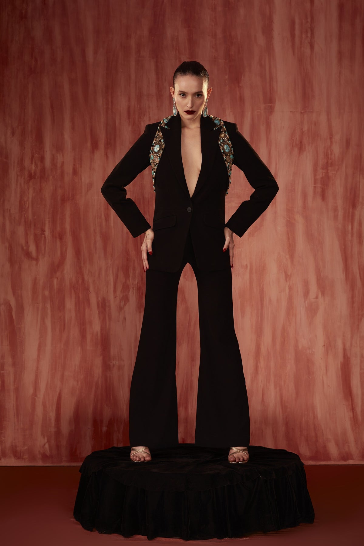 Pantsuit Set With Hand Embroidered  Jacket