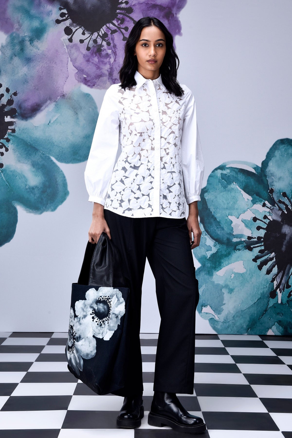 Women Cutout Embroidery Shirt White