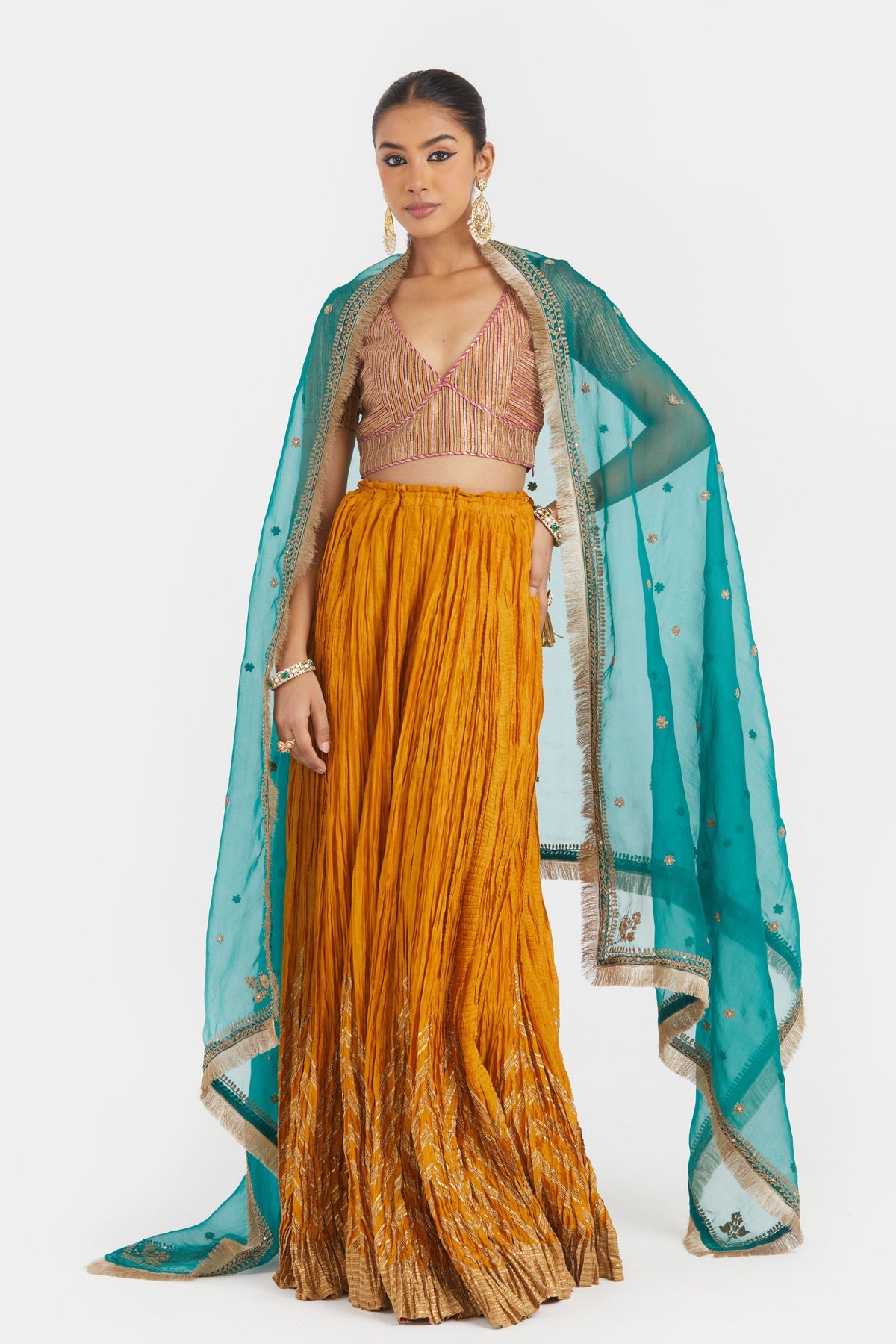 Yellow Chanderi Lehenga Set