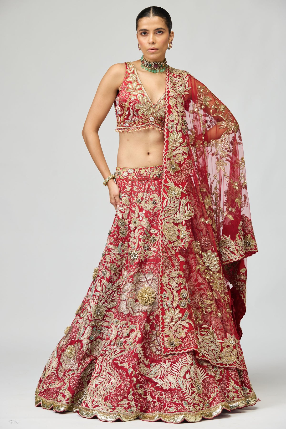 Maroon Zari Dabka Lehenga Set