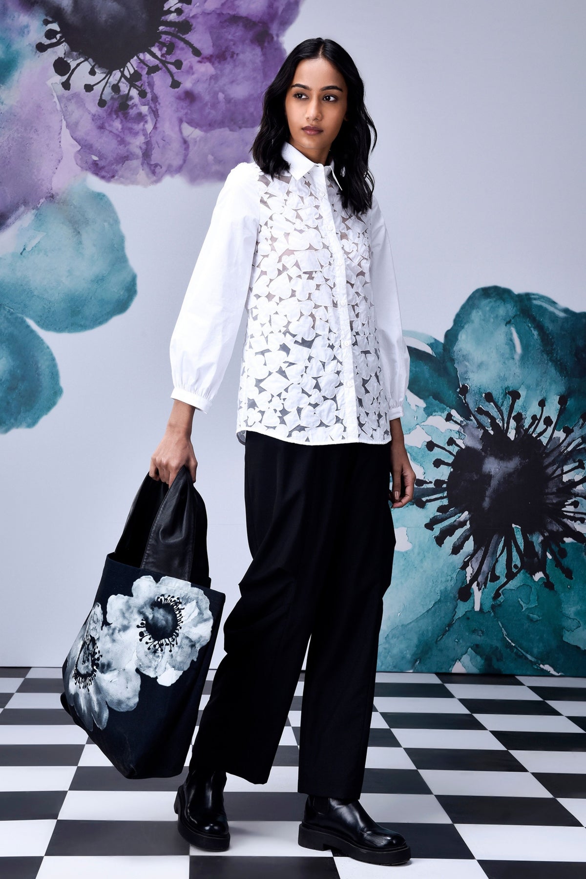 Women Cutout Embroidery Shirt White