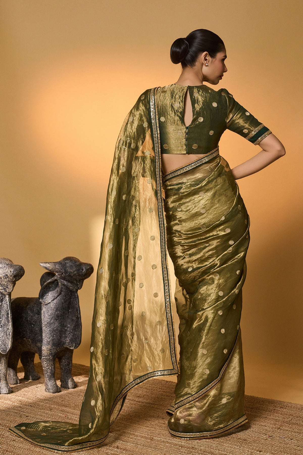 Green Polka Tissue Saree