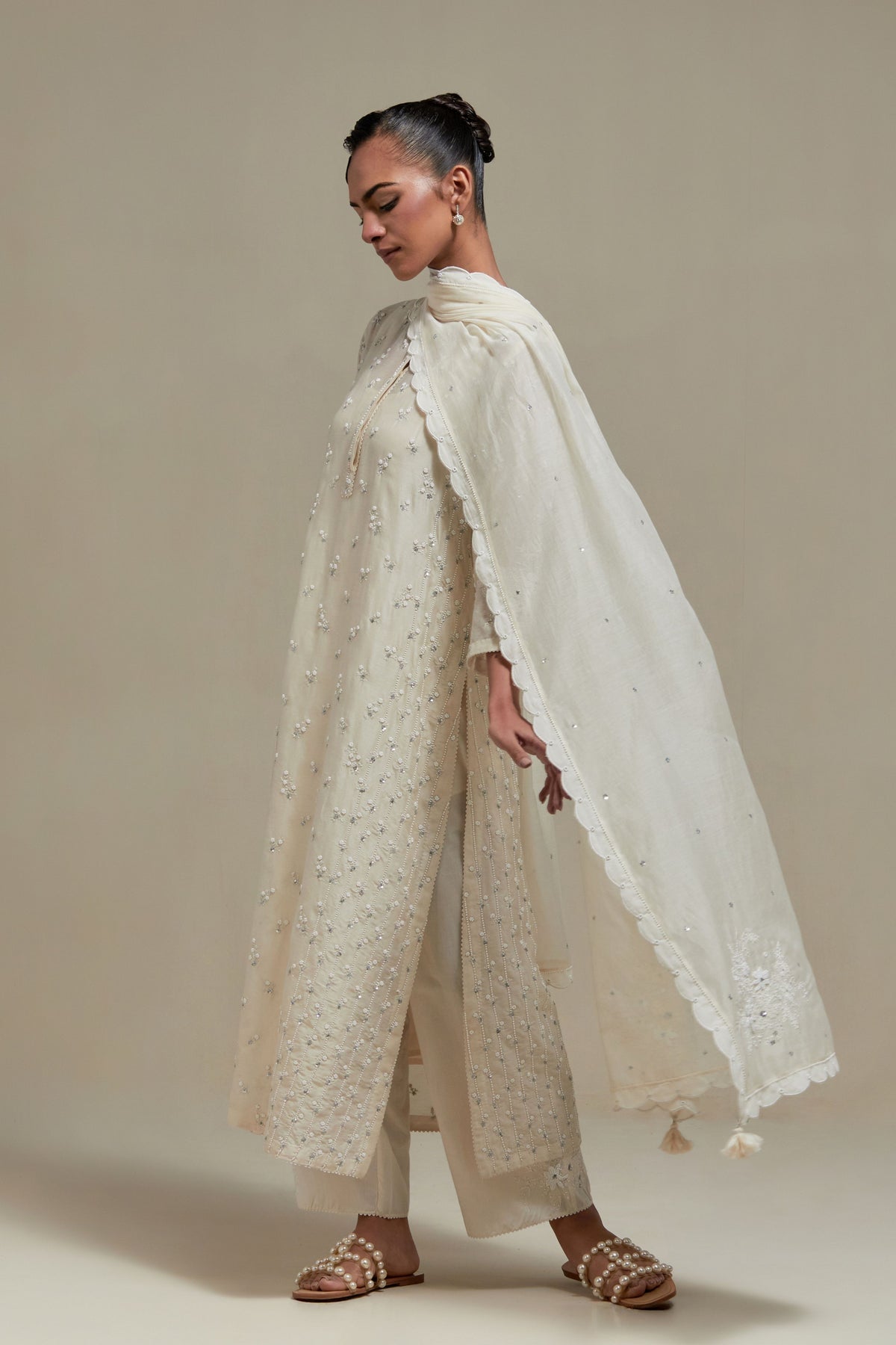 Off White Silk Kurta Set