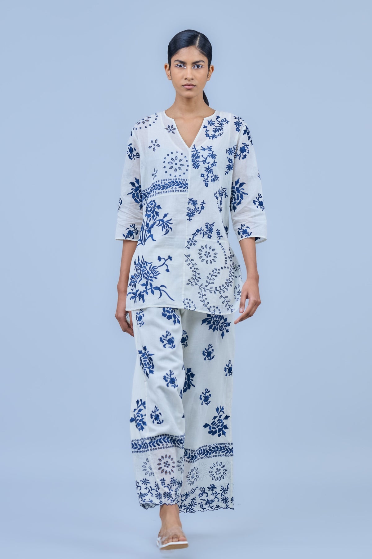 Ecru Threadwork Cotton Top