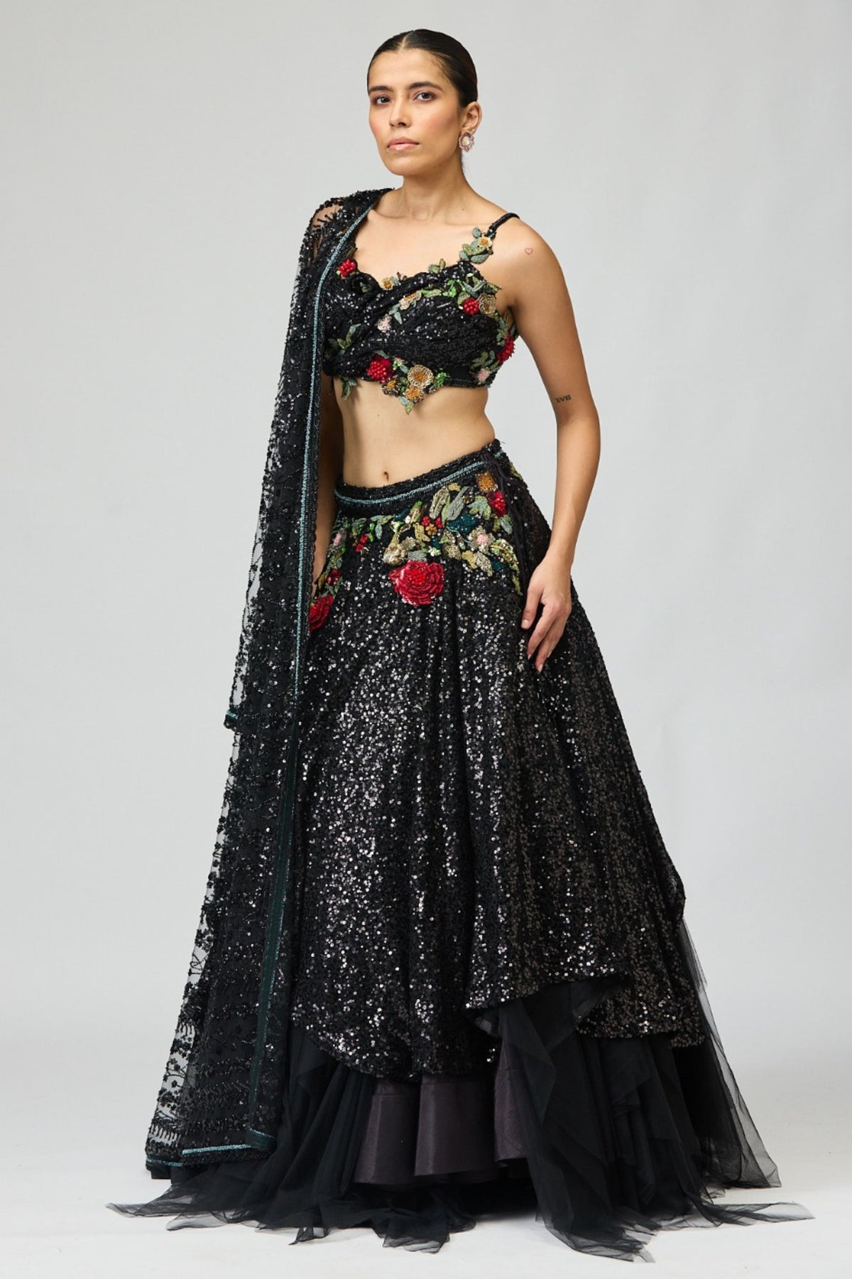 Black Sequin Lehenga Set