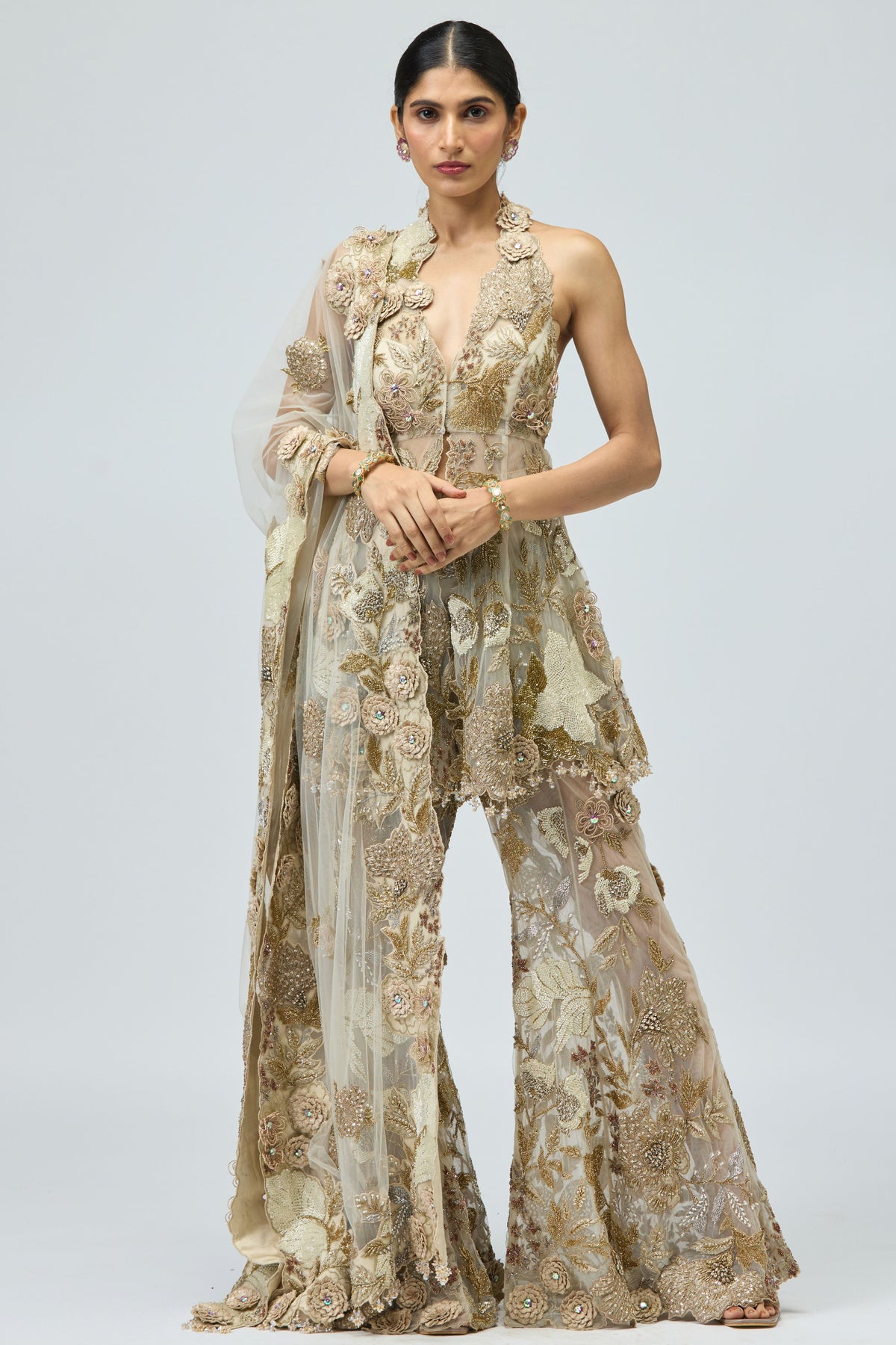 Gold Patchwork Sharara Set