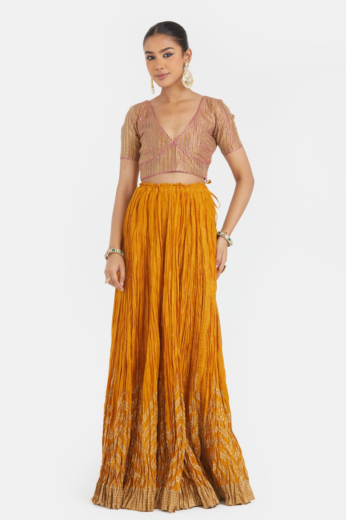 Yellow Chanderi Lehenga Set