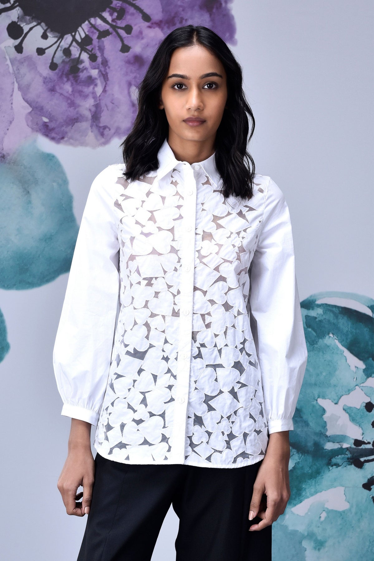 Women Cutout Embroidery Shirt White