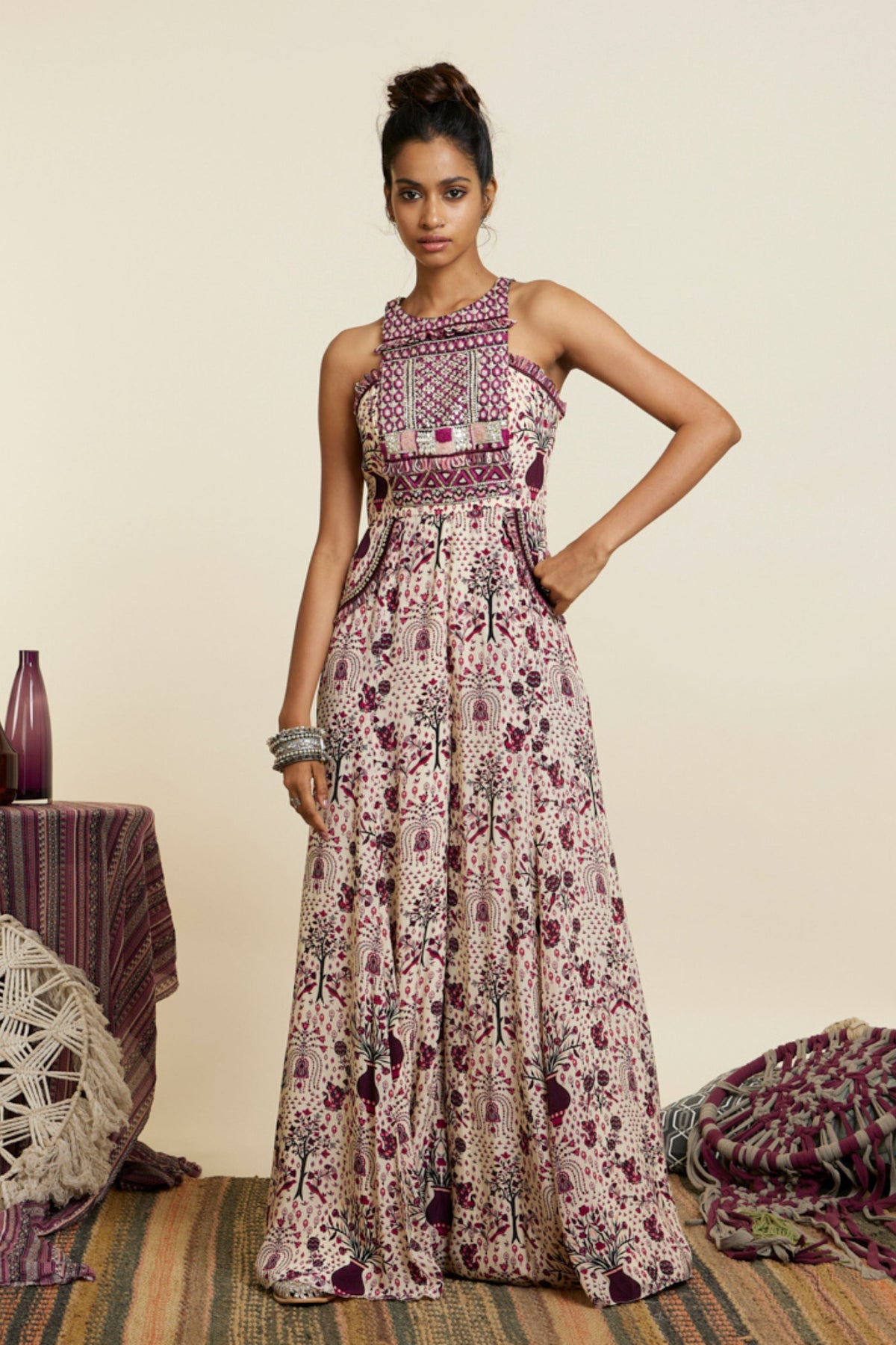Safar Merlot Yoke Style Jumpsuit