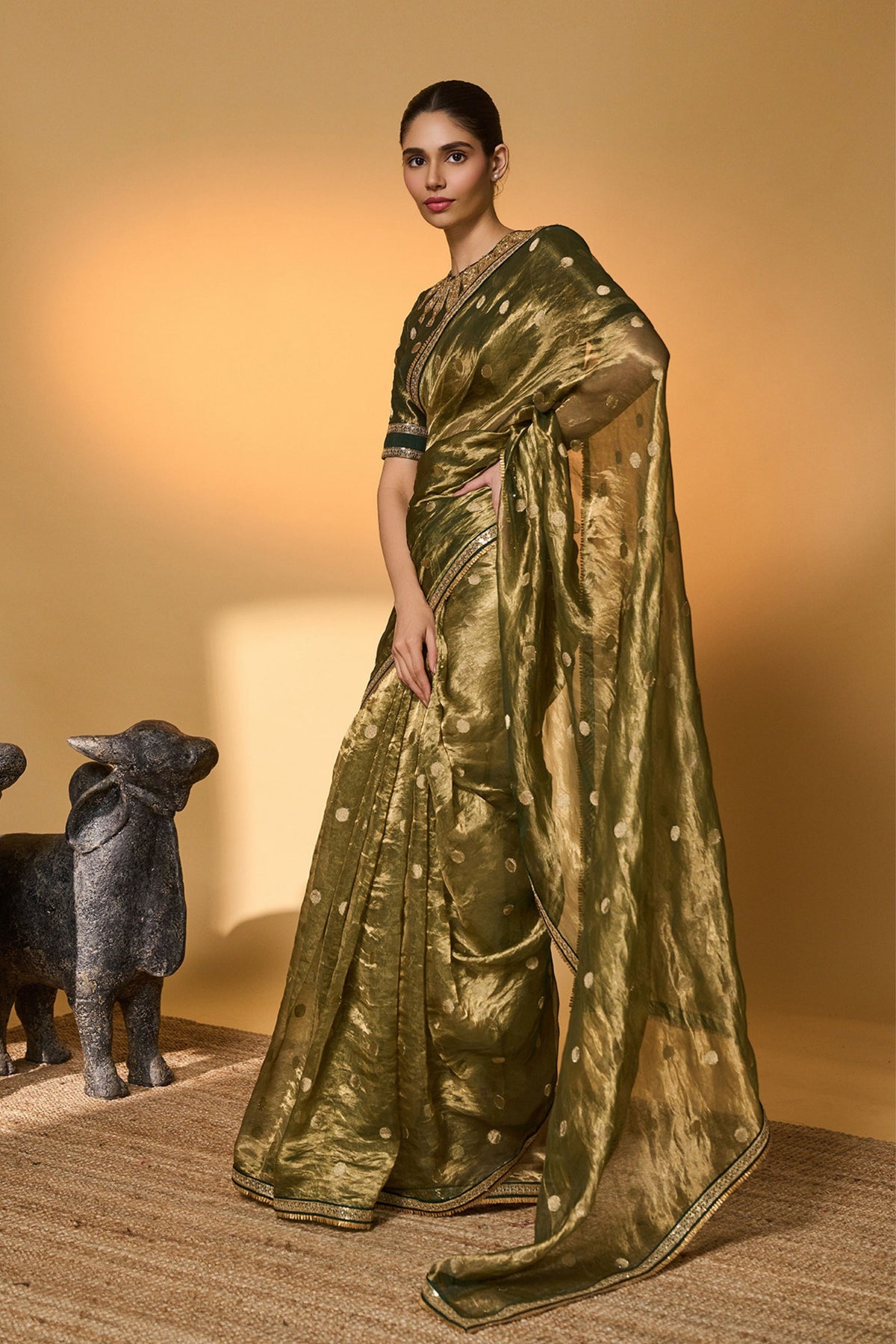 Green Polka Tissue Saree