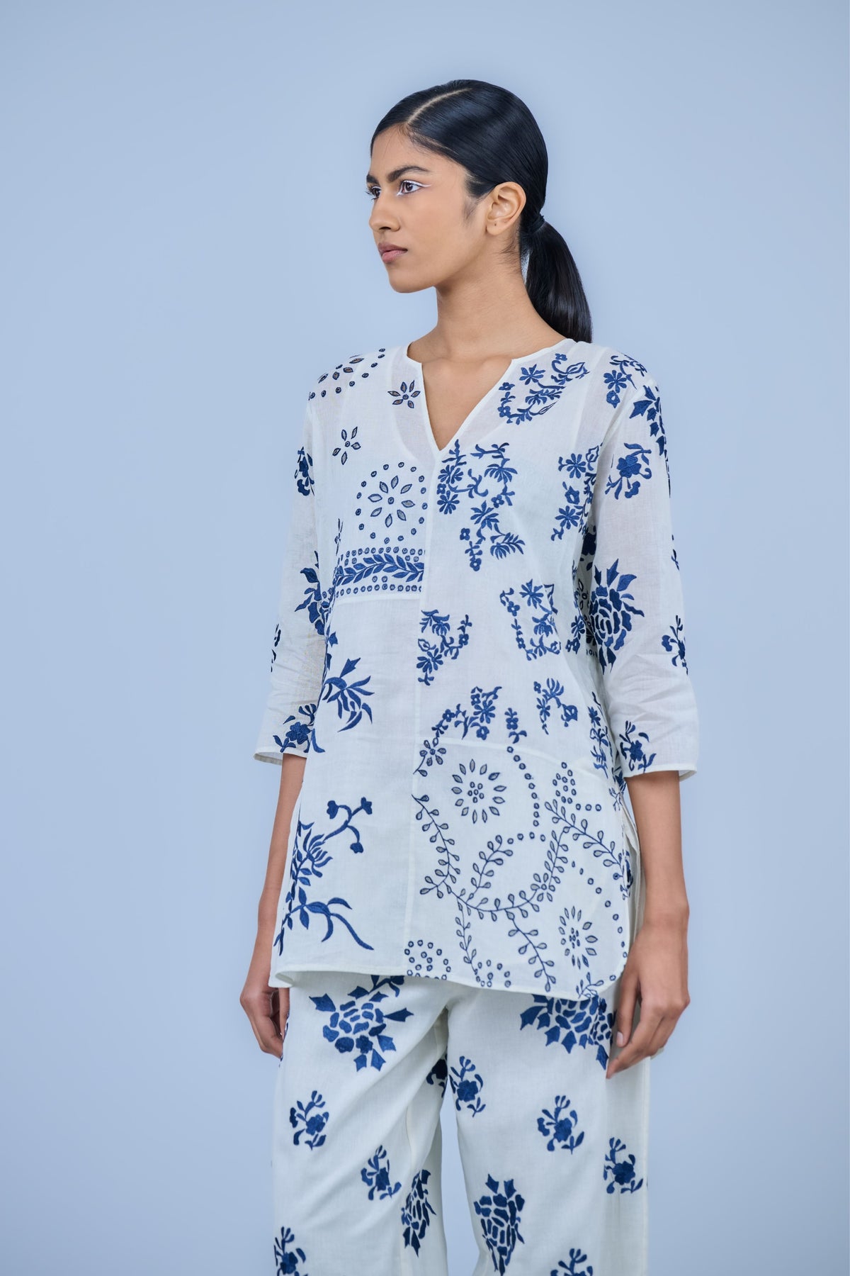 Ecru Threadwork Cotton Top