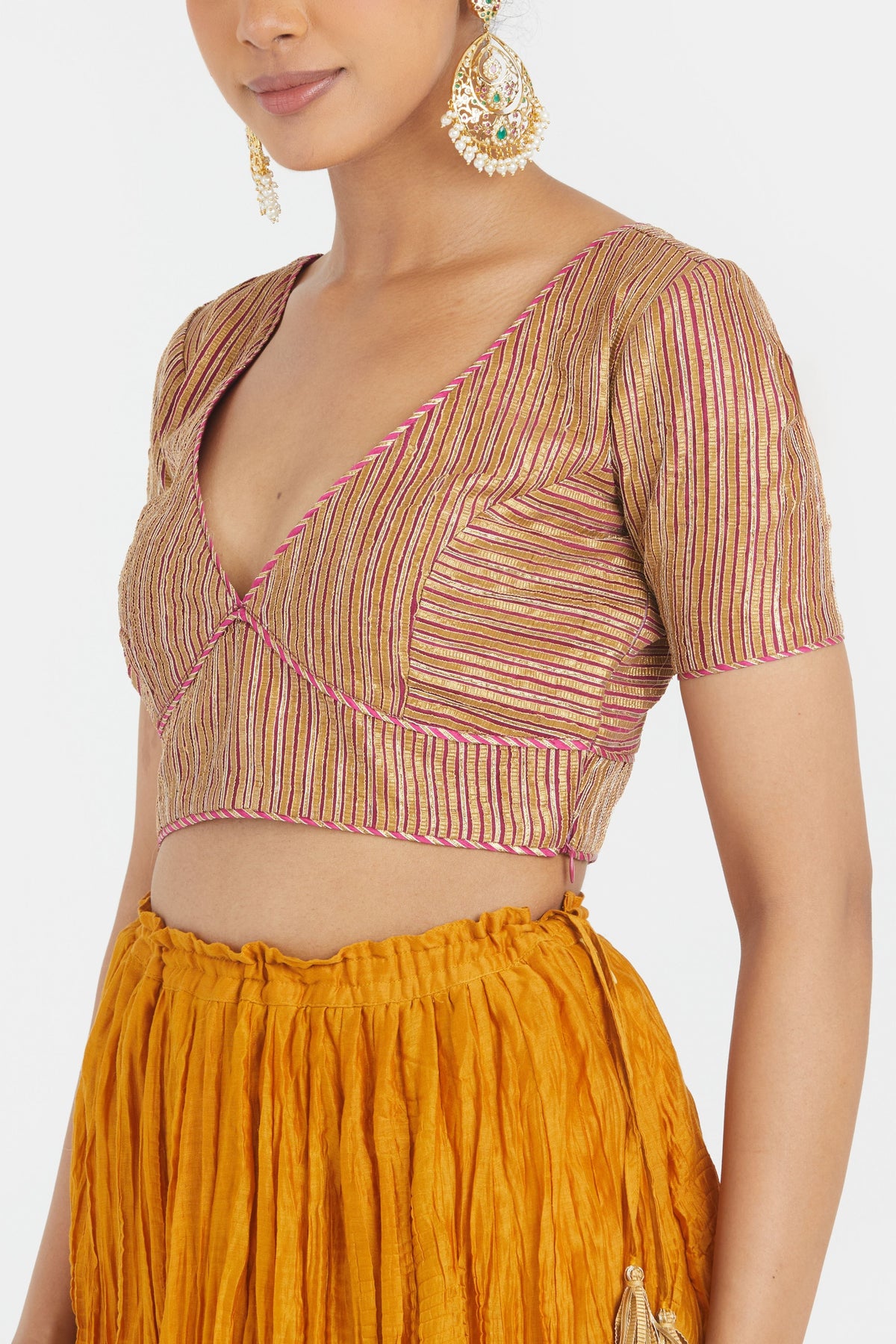 Yellow Chanderi Lehenga Set