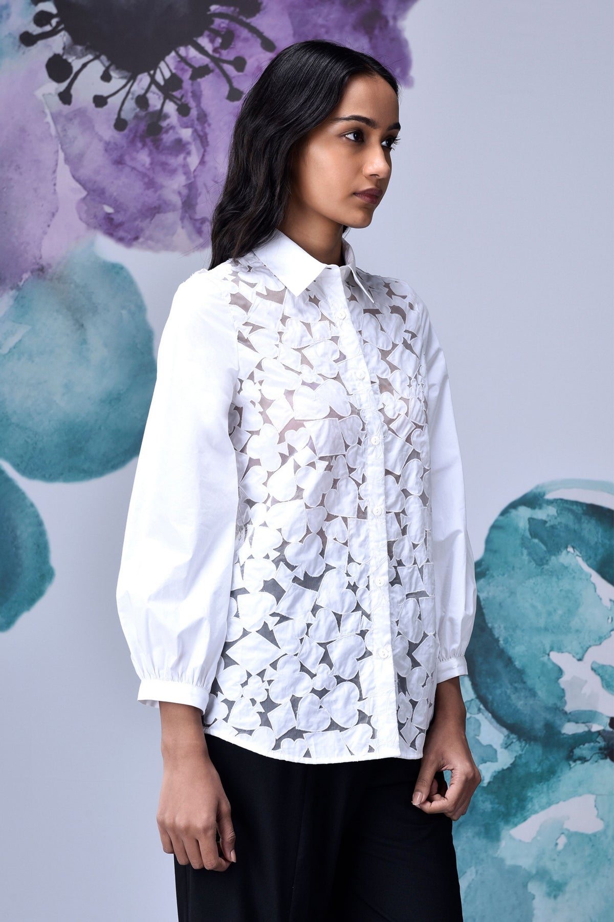 Women Cutout Embroidery Shirt White
