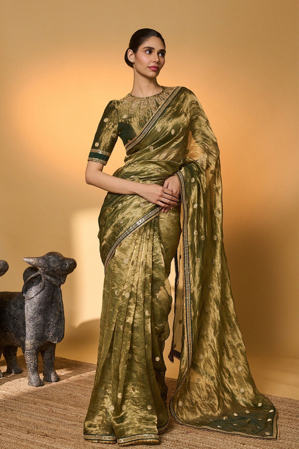 Green Polka Tissue Saree