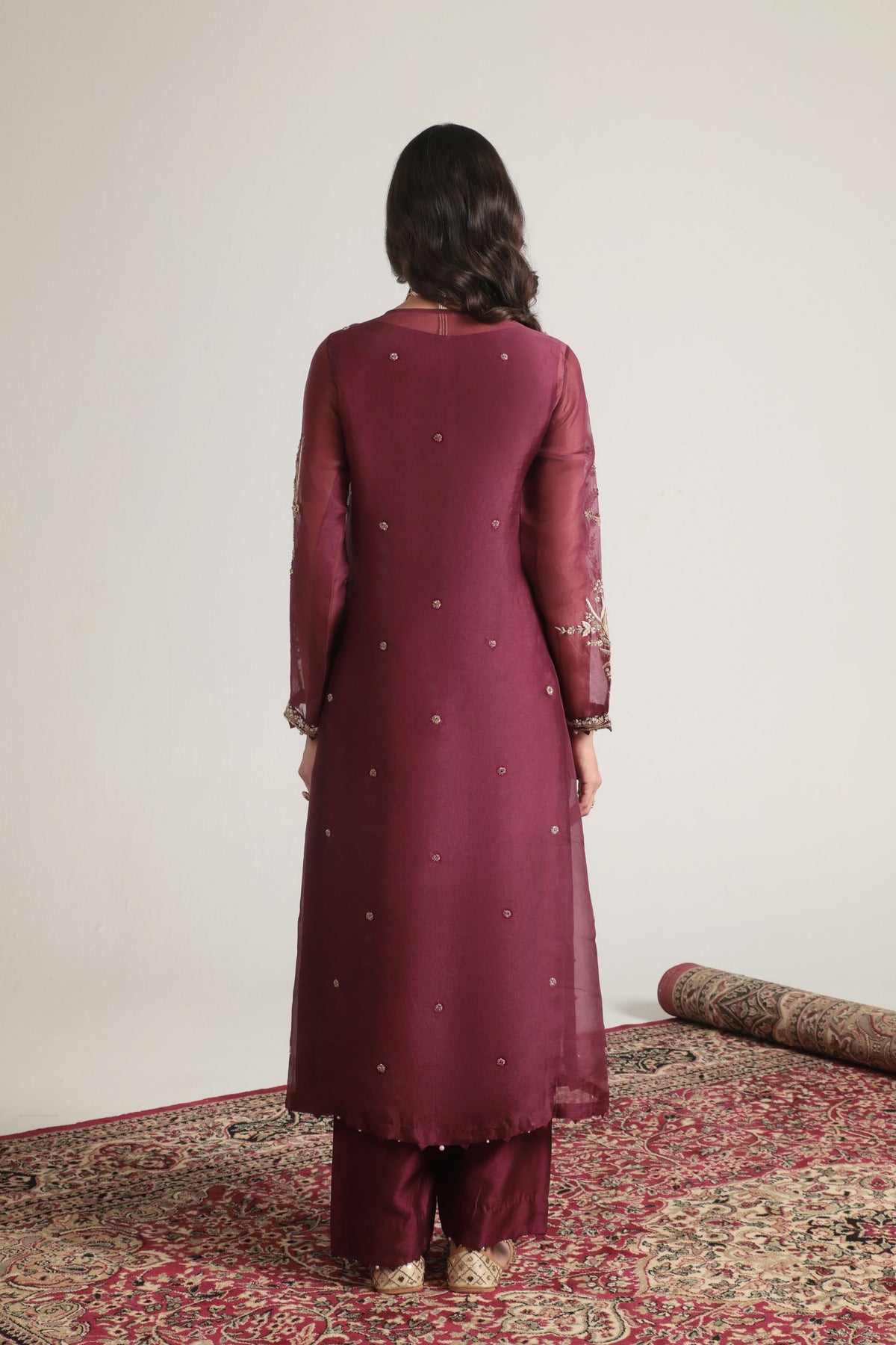 Wine Light Phool Patti Kurta Set