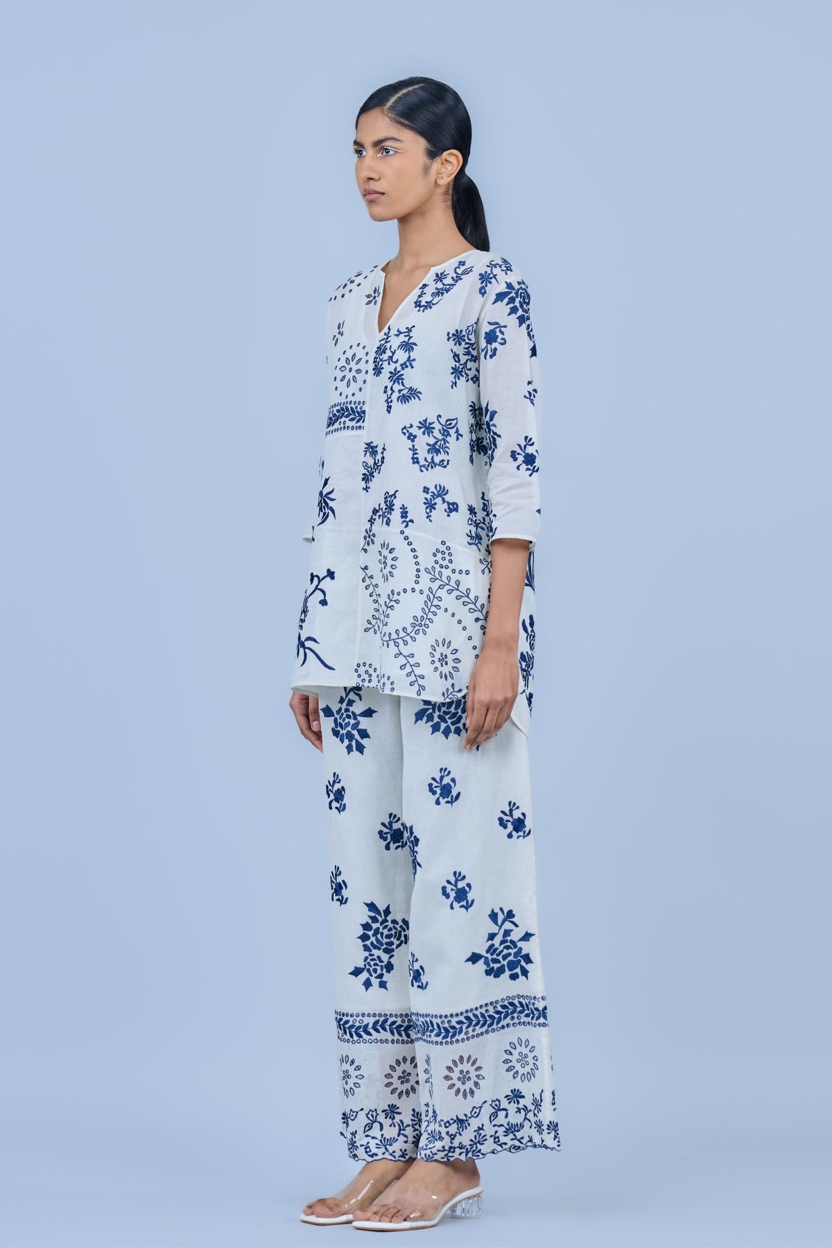 Ecru Threadwork Cotton Top