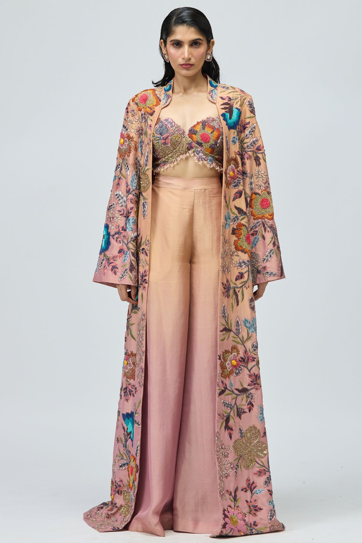 Multicolor Embroidered Jacket Set