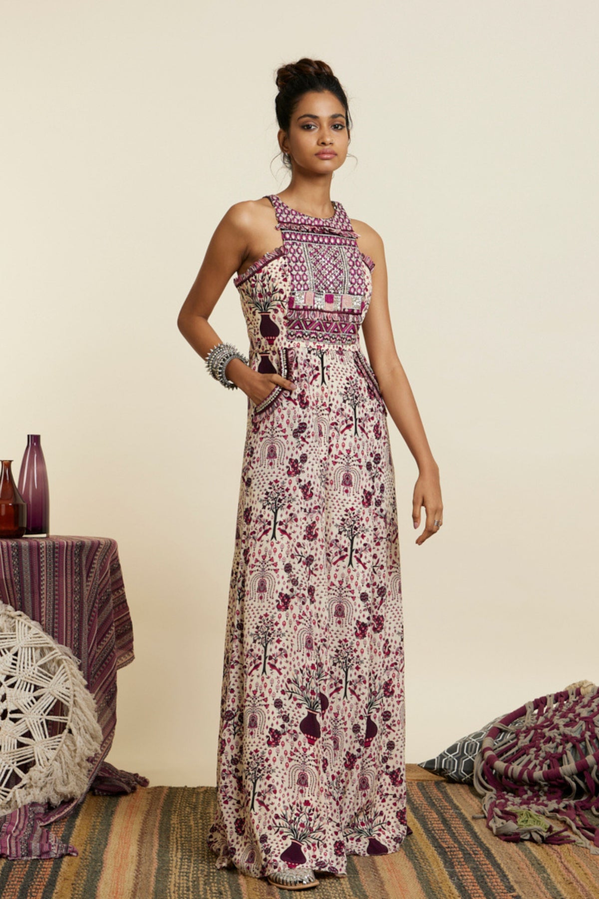 Safar Merlot Yoke Style Jumpsuit
