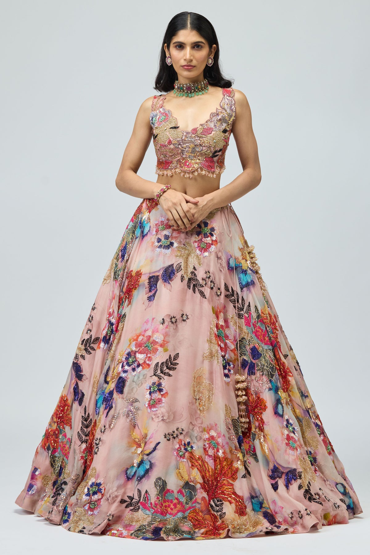 Organza Multicoloured Lehenga Set