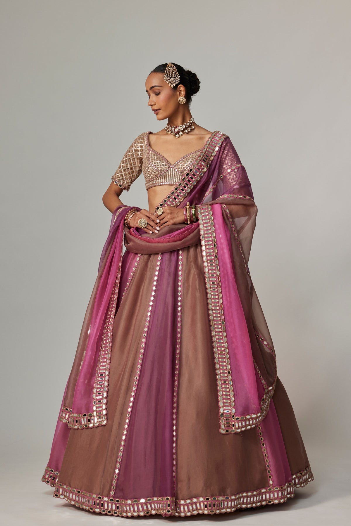 Mud Mauve Embroidered Lehenga Set