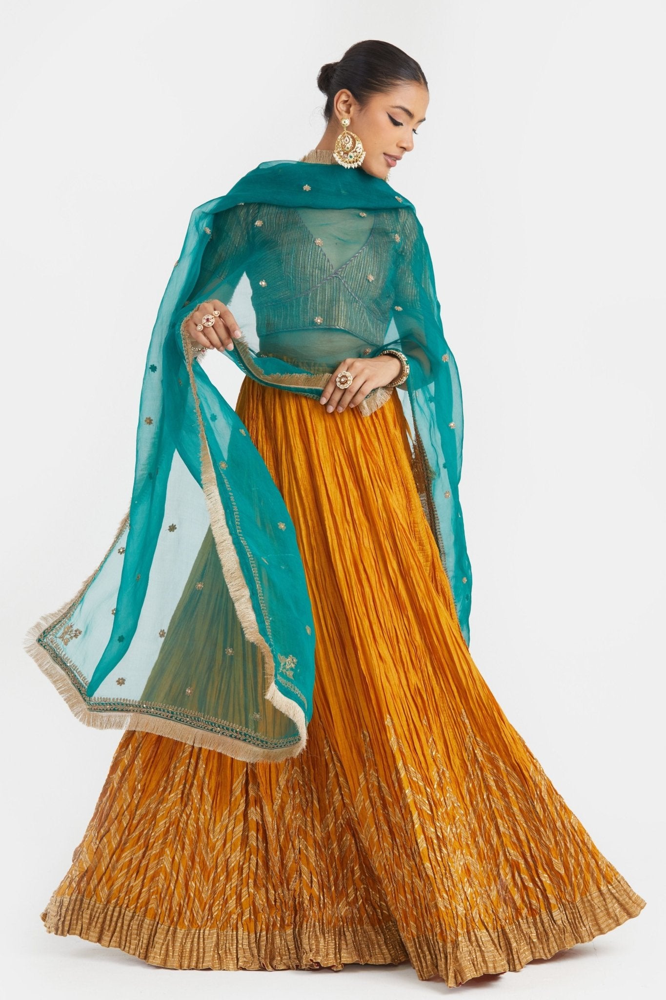 Yellow Chanderi Lehenga Set - Kora - Elahe