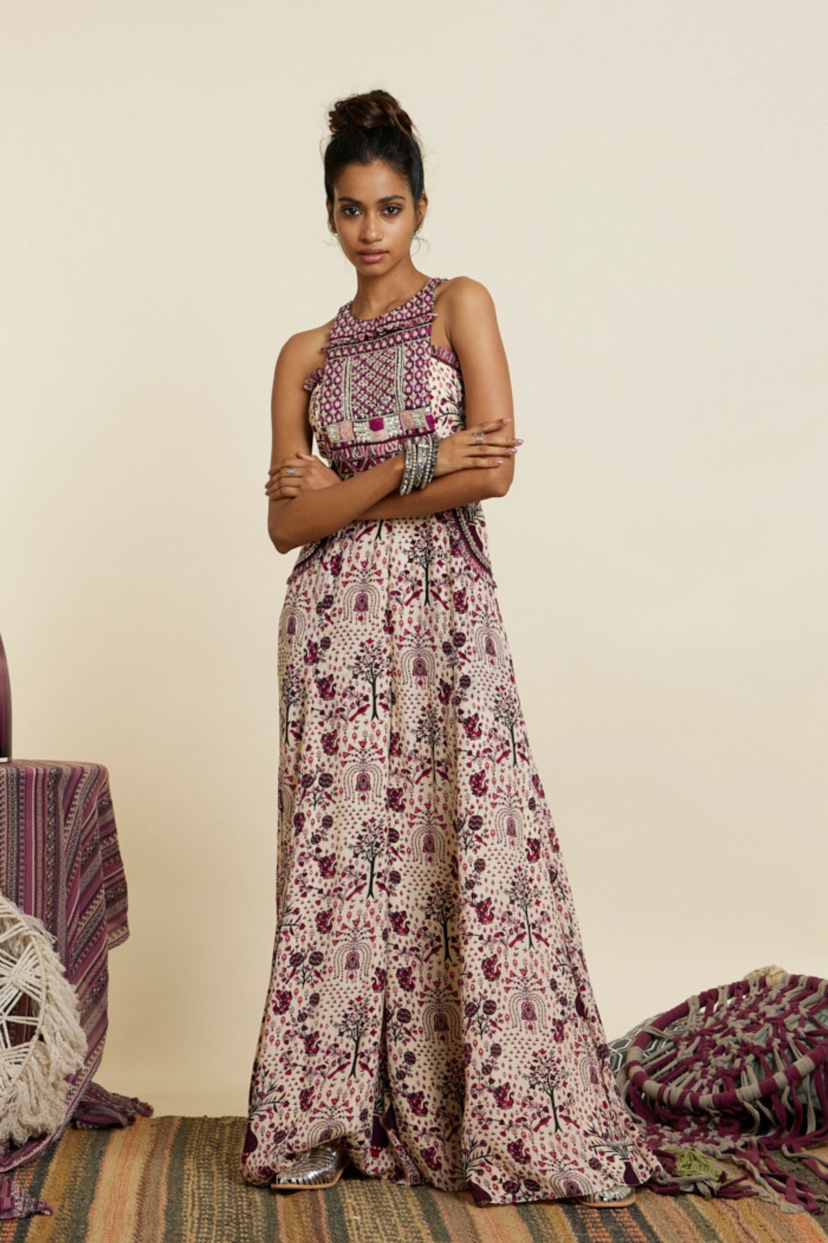 Safar Merlot Yoke Style Jumpsuit