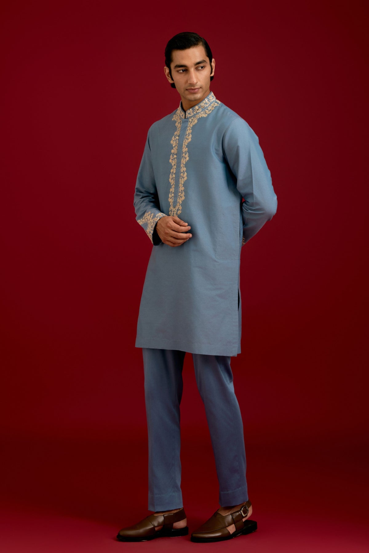 Light Blue Cotton Kurta Set