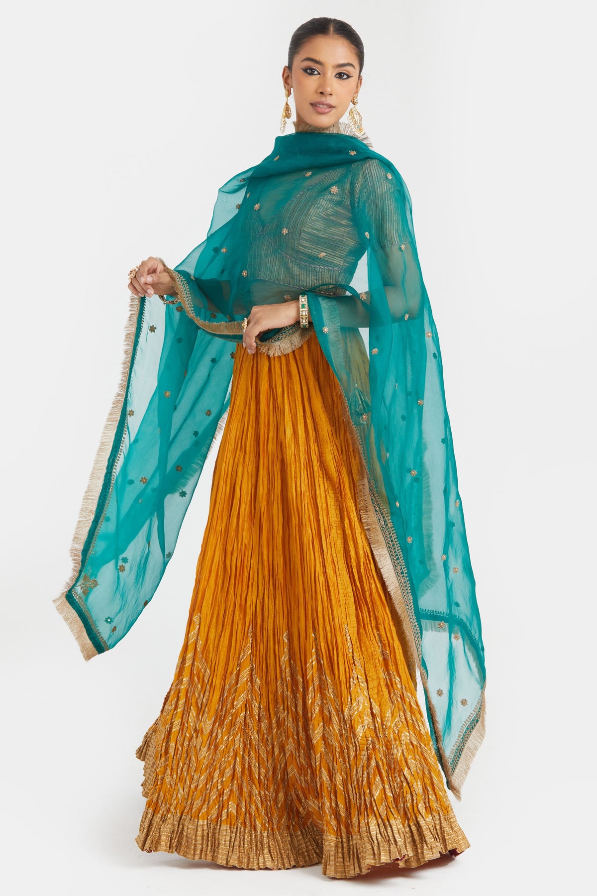 Yellow Chanderi Lehenga Set