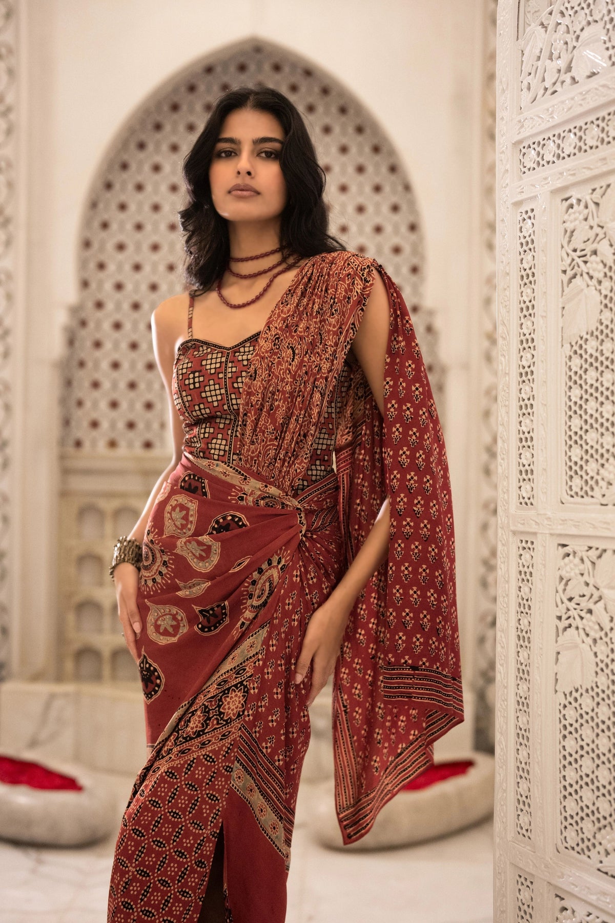 Ajrakh Corset & Sari Drape Skirt