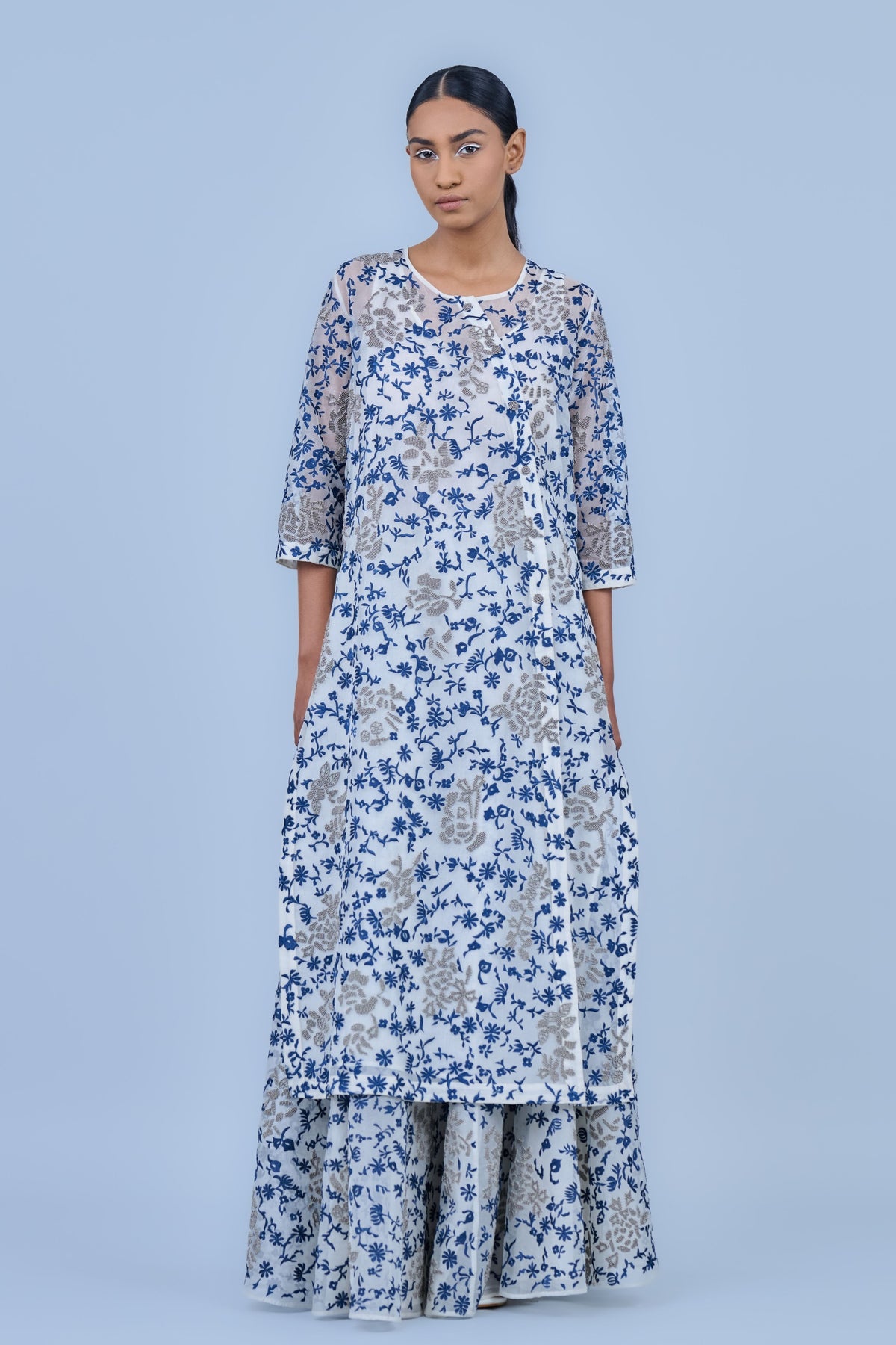 Silk Organza Kurta in Ecru