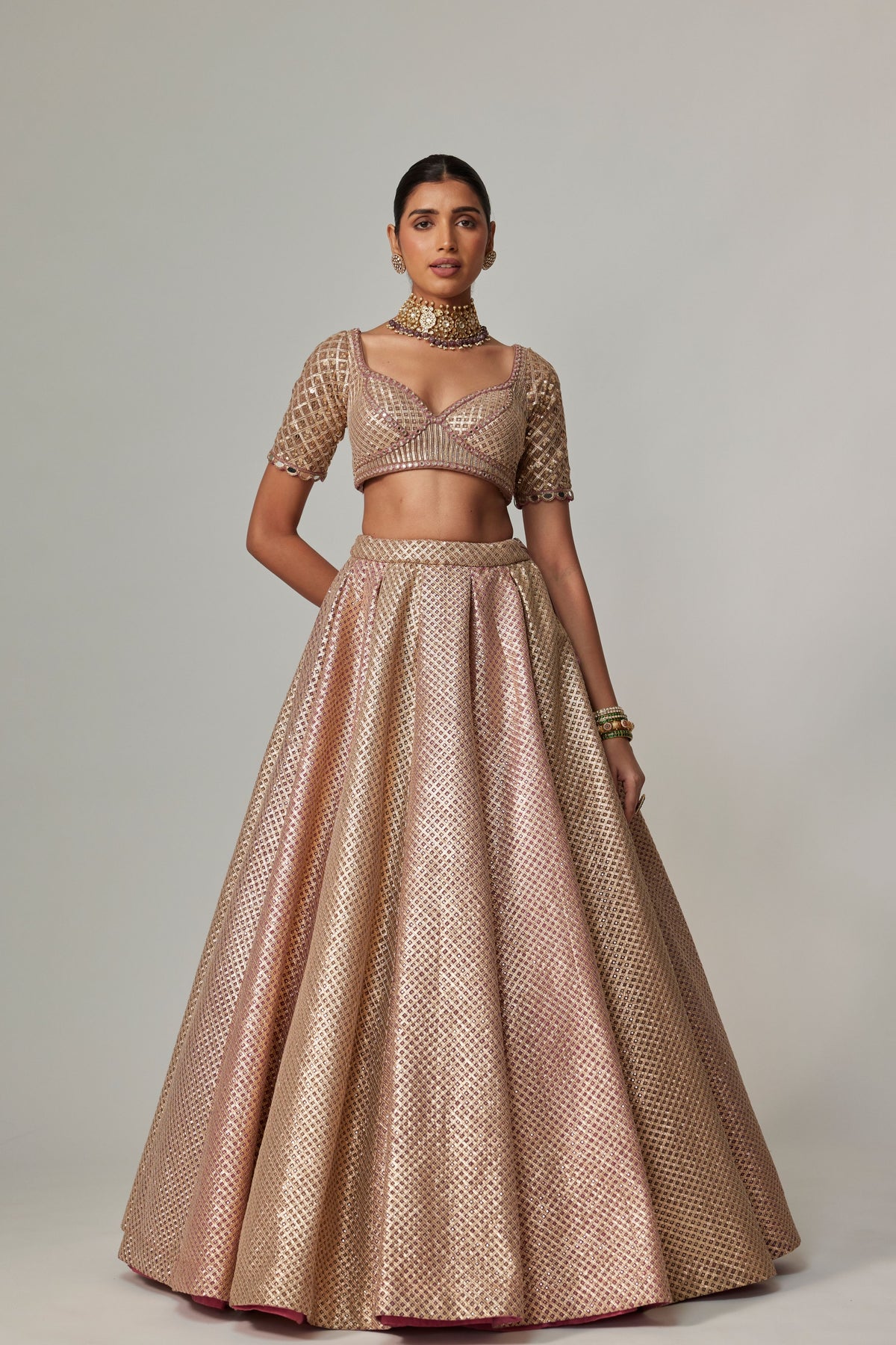Deep Beige Multicolor Lehenga Set