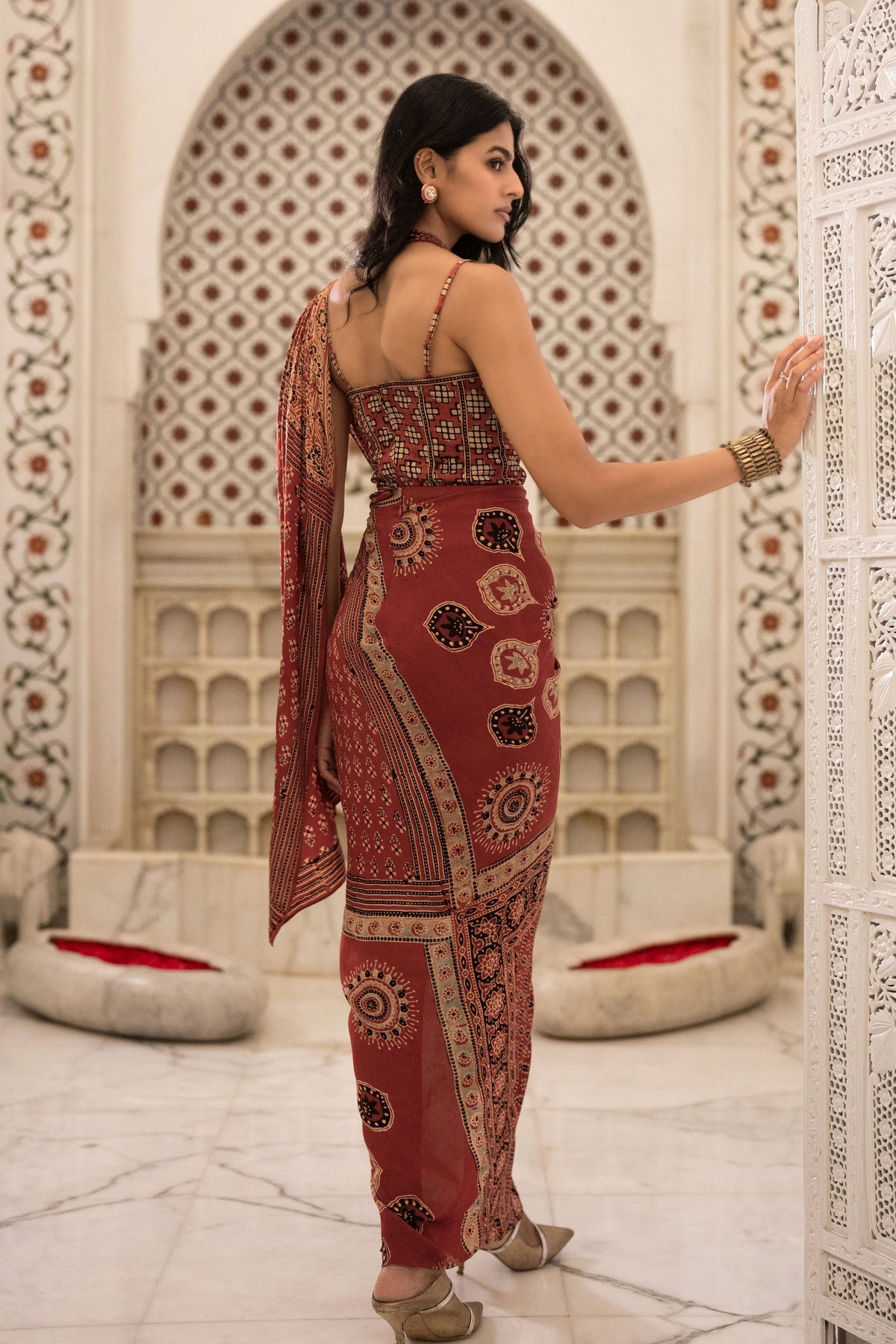 Ajrakh Print Sari Drape Skirt